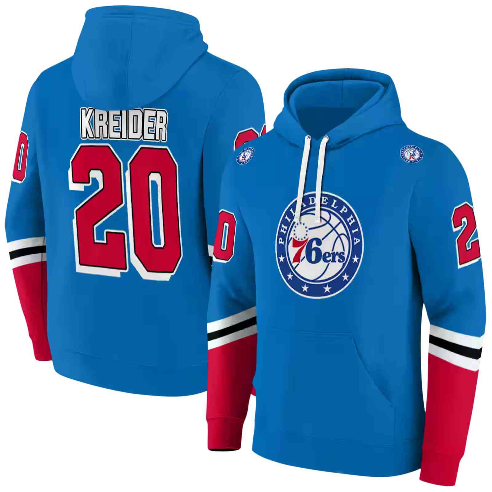 customized philadelphia 76ers striped sleeves blue hoodie fashion forward