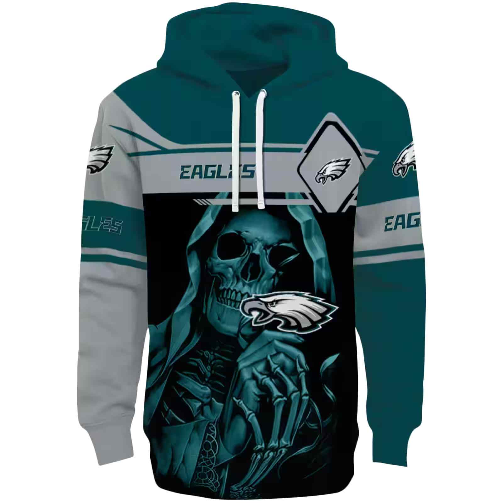 Customized Philadelphia Eagles Grim Reaper Green Black Hoodie