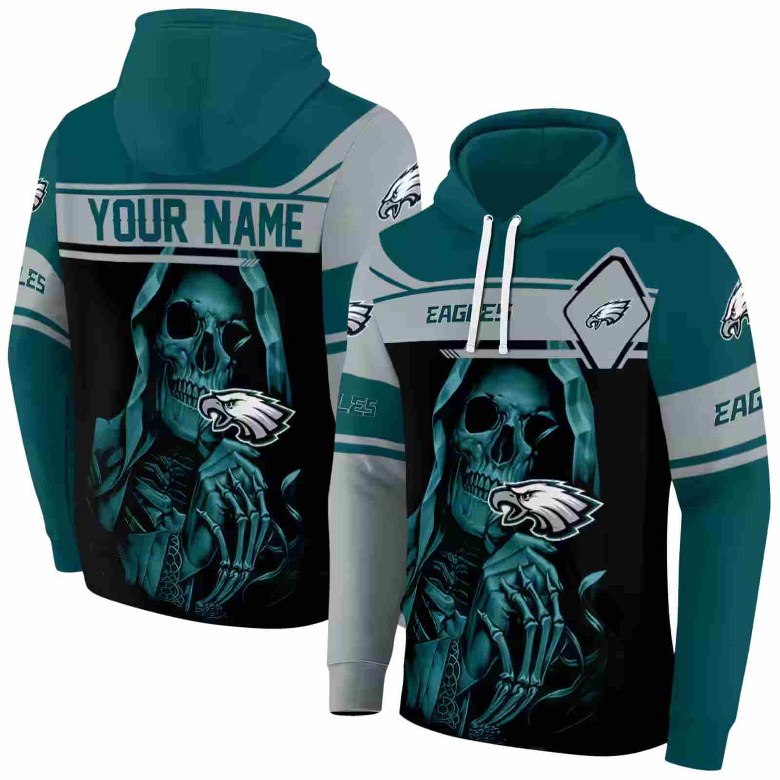 customized philadelphia eagles grim reaper green black hoodie fashion forward