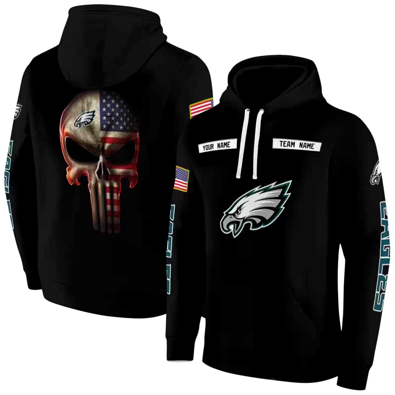 customized philadelphia eagles punisher skull black hoodie fashion forward