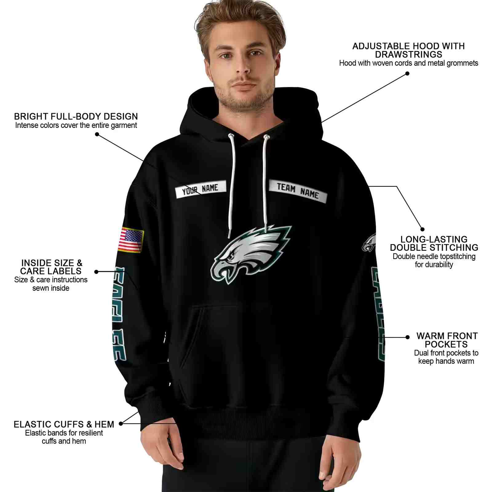 customized philadelphia eagles punisher skull black hoodie latest model