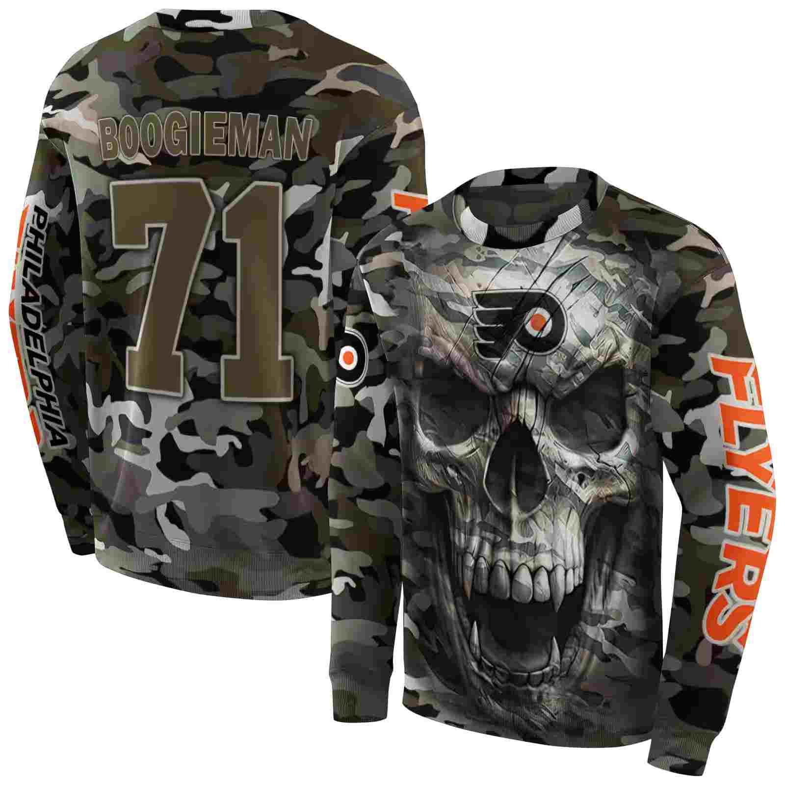 customized philadelphia flyers camo skull hoodie premium grade