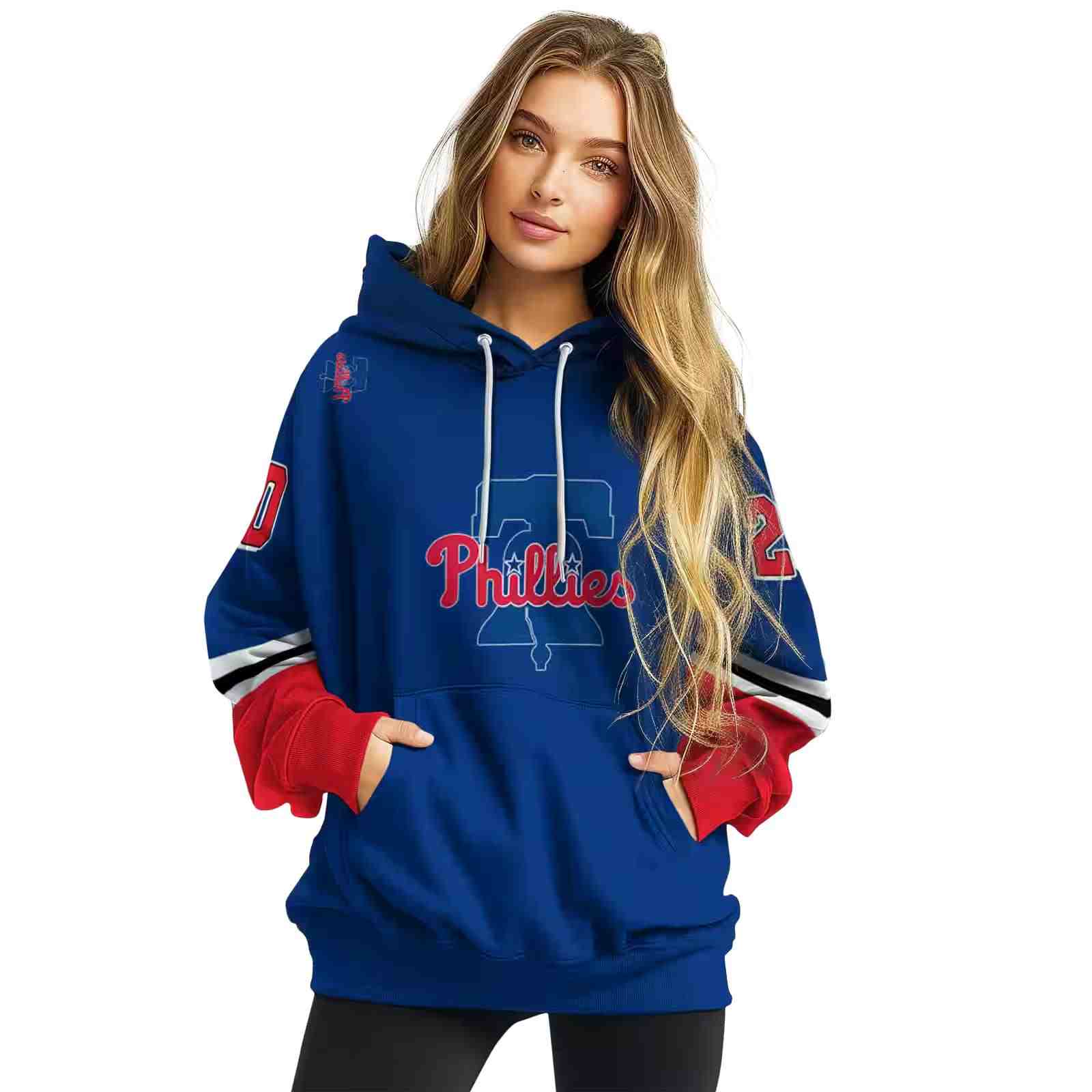 customized philadelphia phillies striped sleeves blue hoodie high quality