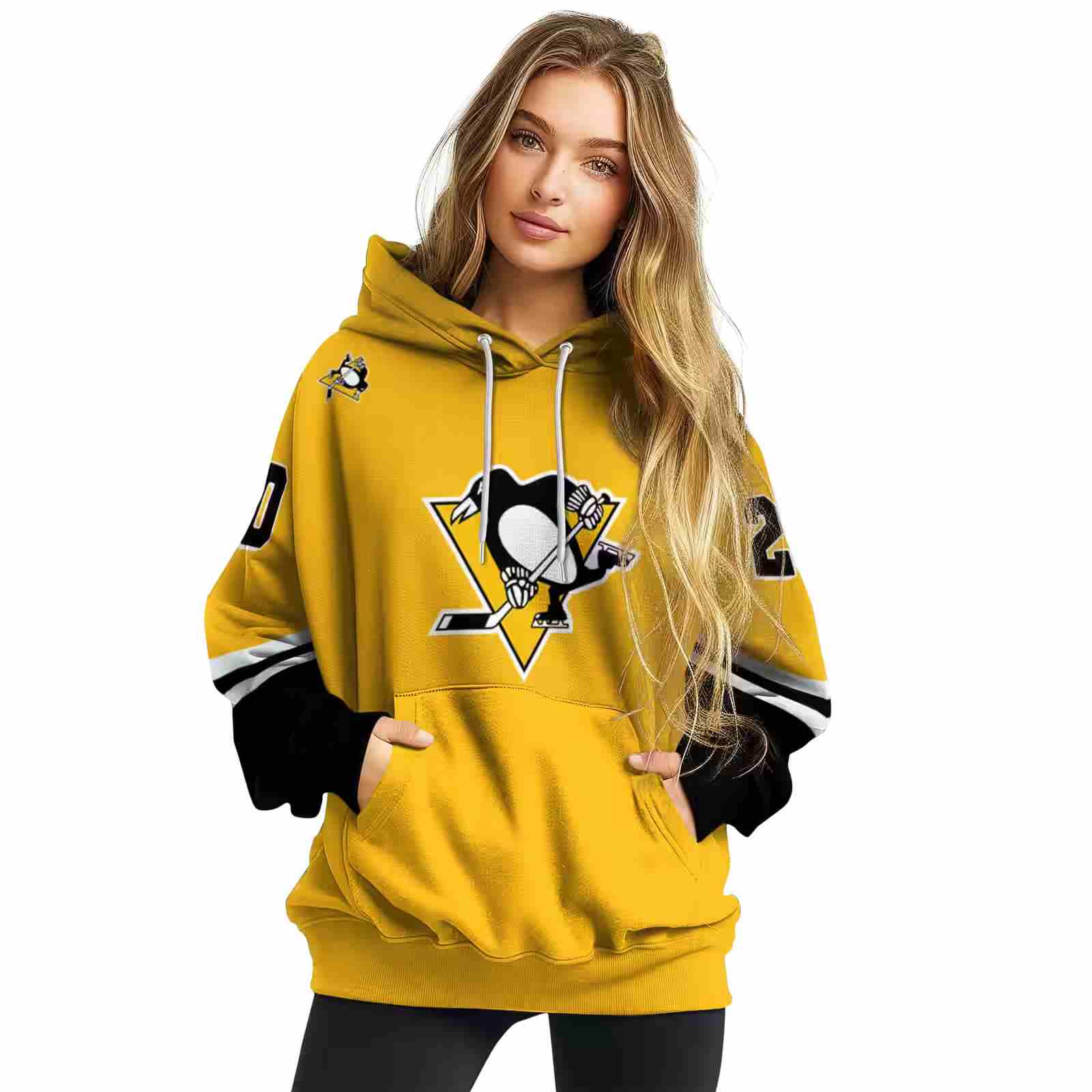 customized pittsburgh penguins striped sleeves yellow hoodie high quality