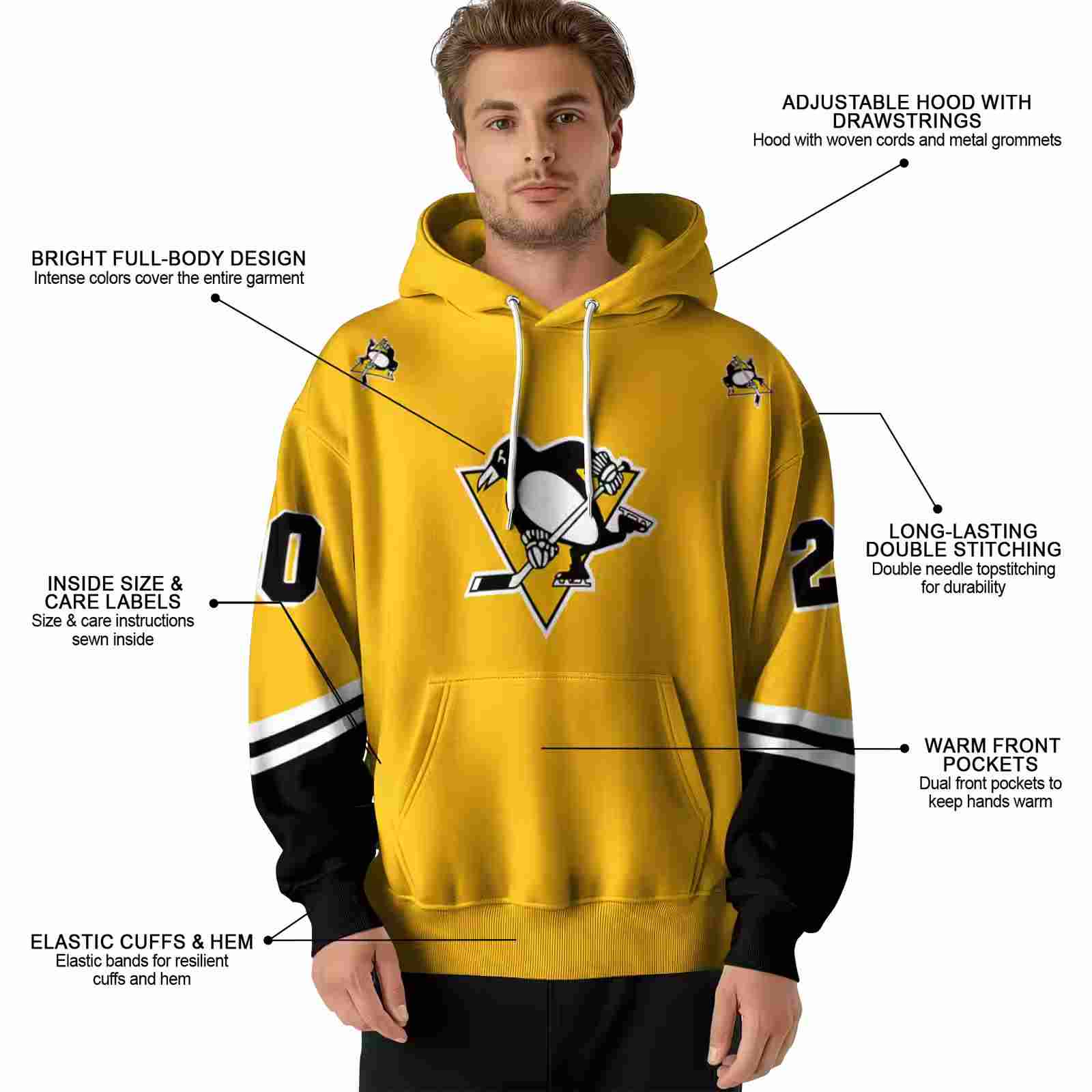 customized pittsburgh penguins striped sleeves yellow hoodie latest model