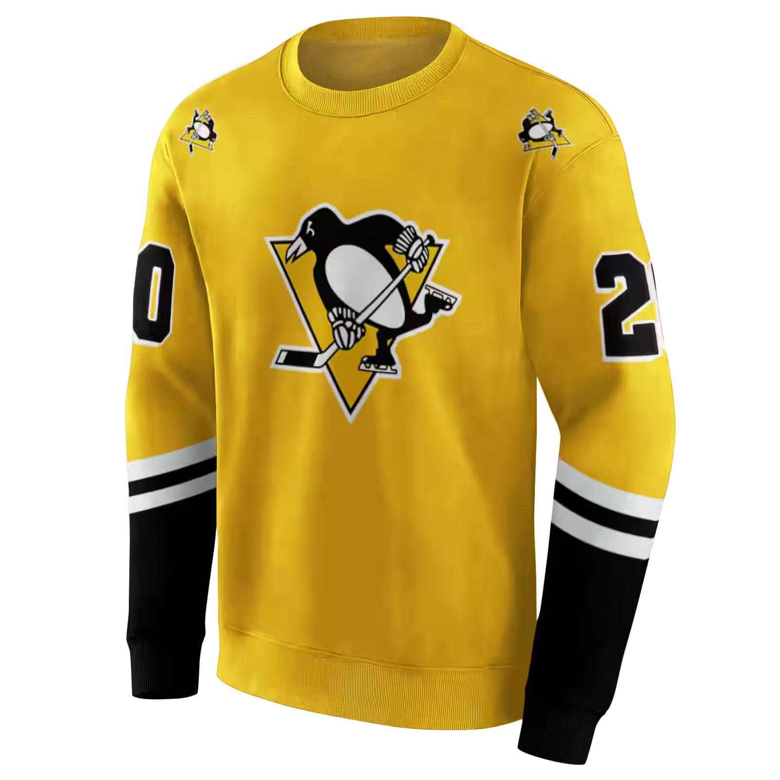 customized pittsburgh penguins striped sleeves yellow hoodie new arrival