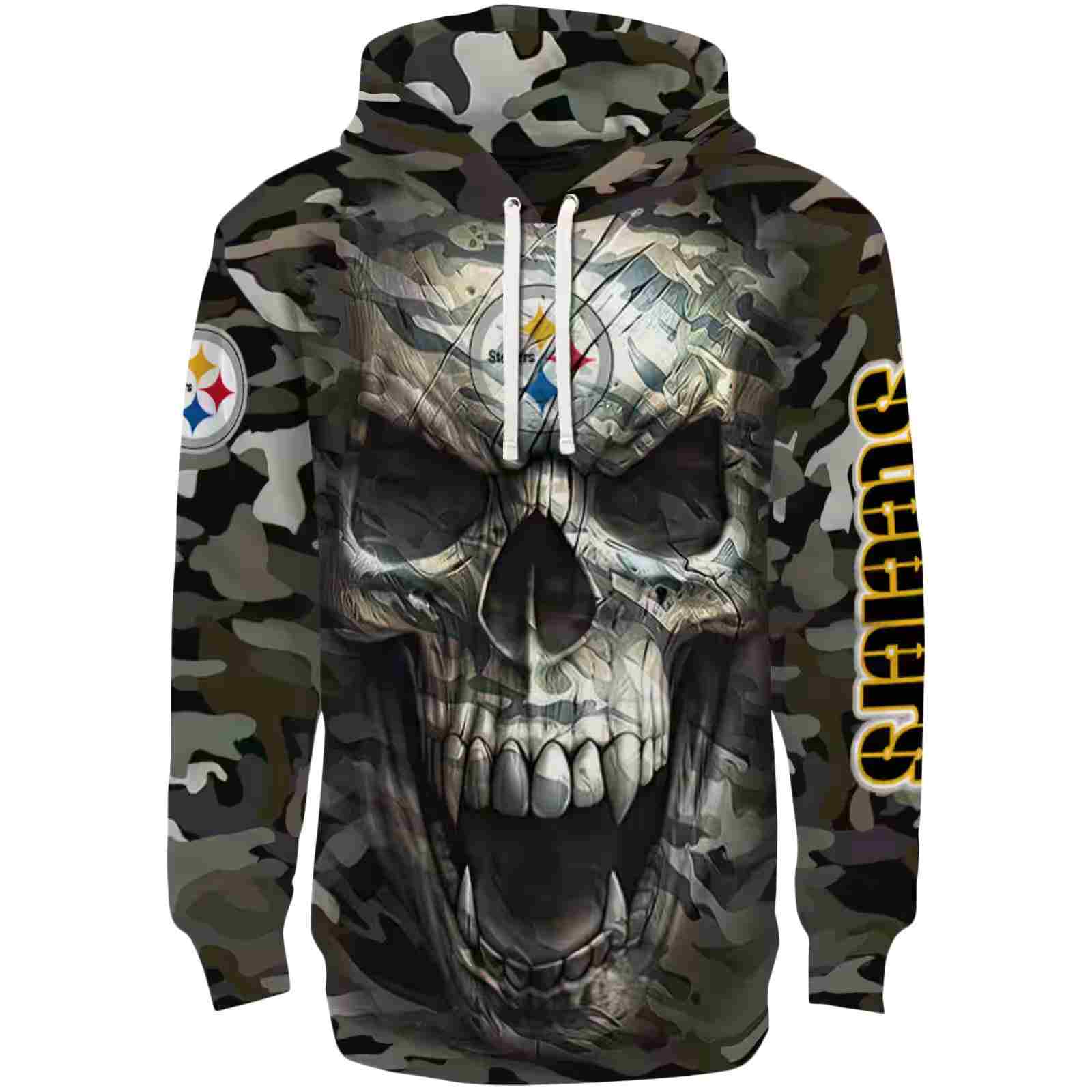 Customized Pittsburgh Steelers Camo Skull Hoodie