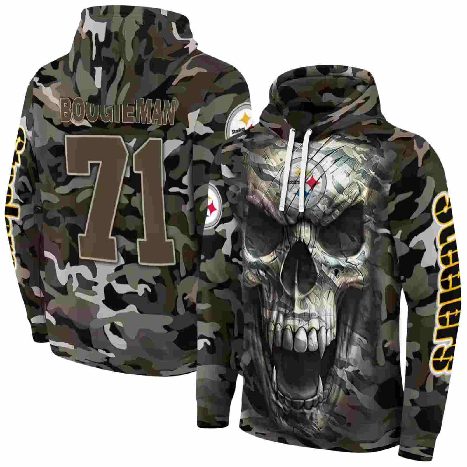 customized pittsburgh steelers camo skull hoodie fashion forward