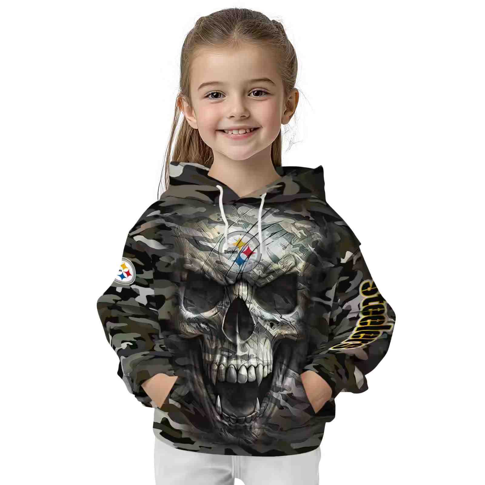 customized pittsburgh steelers camo skull hoodie top rated