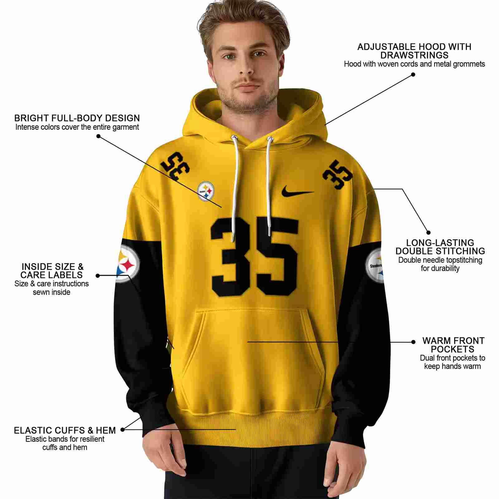 customized pittsburgh steelers minimal design gold hoodie latest model