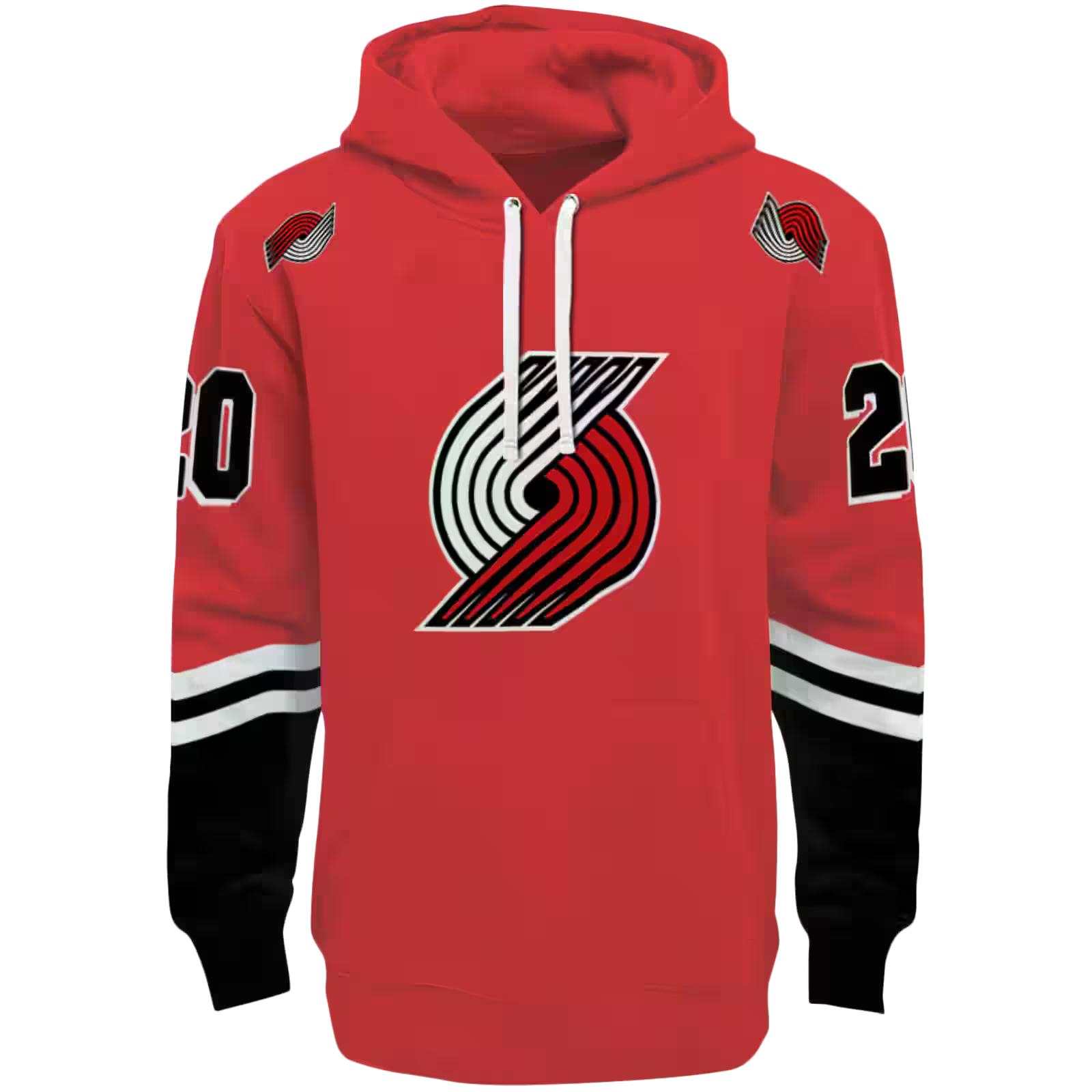 Customized Portland Trail Blazers Striped Sleeves Red Hoodie