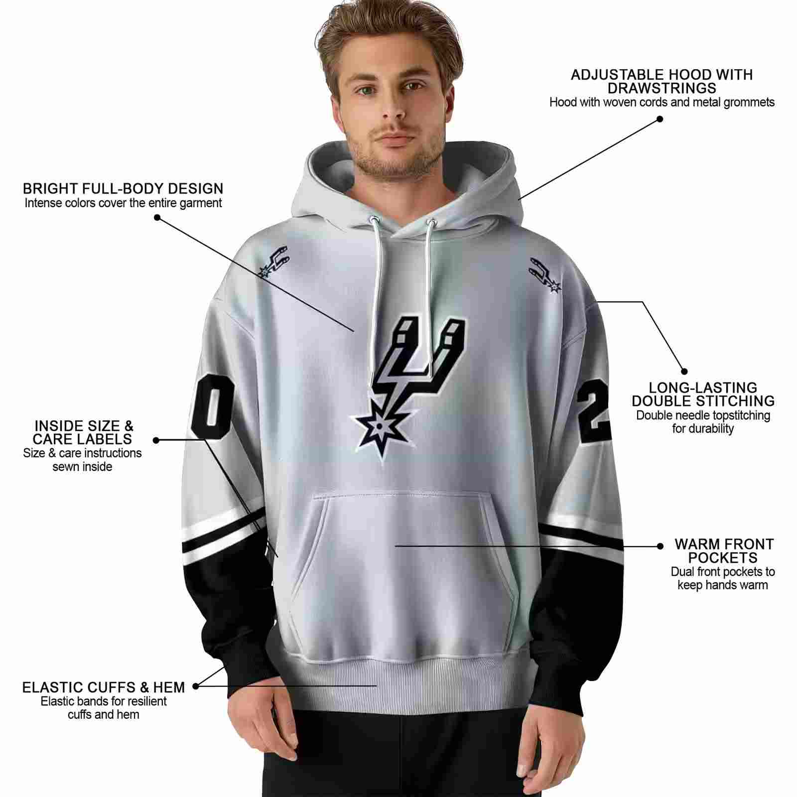 customized san antonio spurs striped sleeves silver hoodie latest model