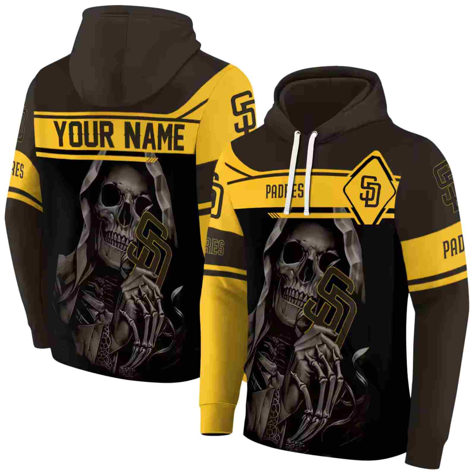 customized san diego padres grim reaper brown black hoodie fashion forward