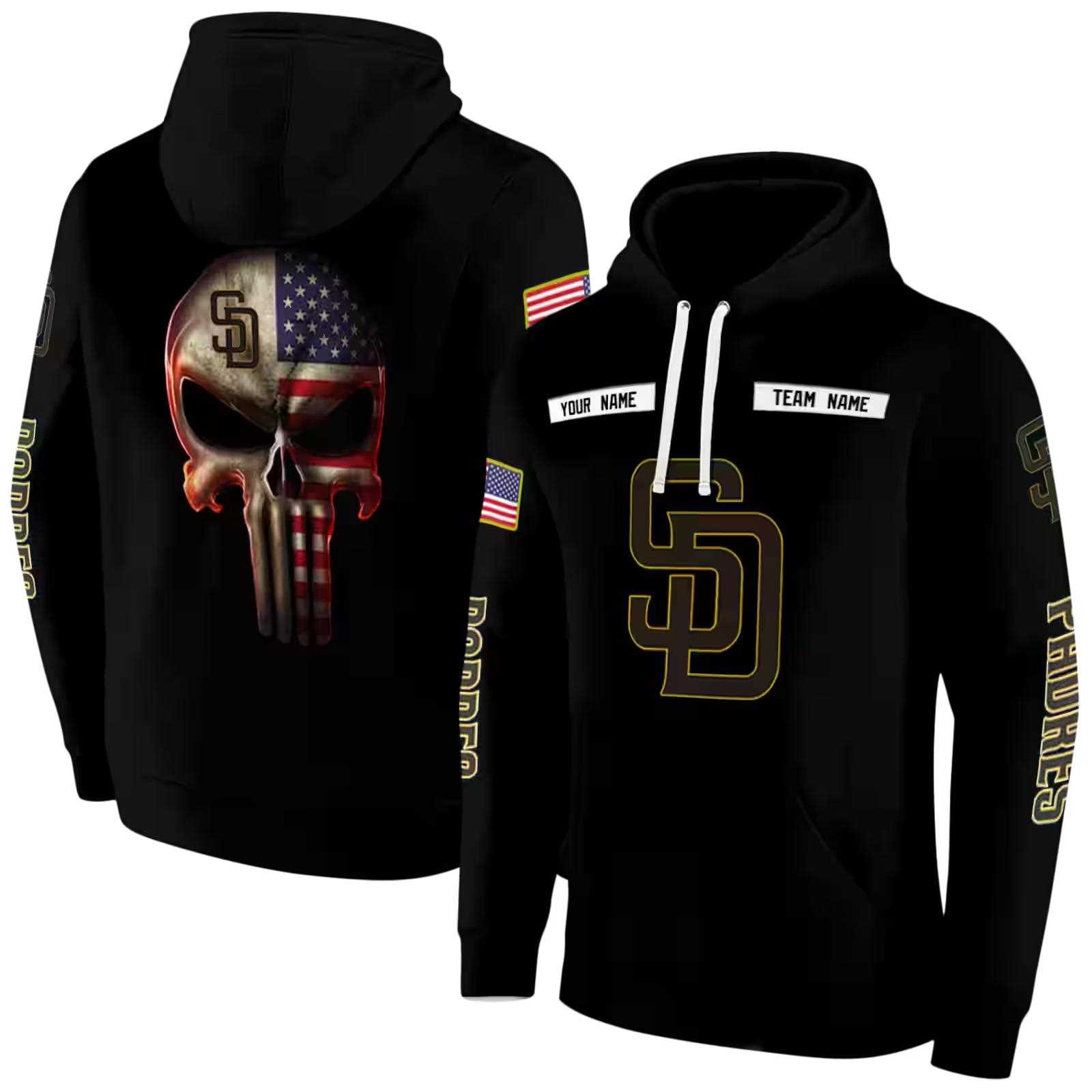 customized san diego padres punisher skull black hoodie fashion forward