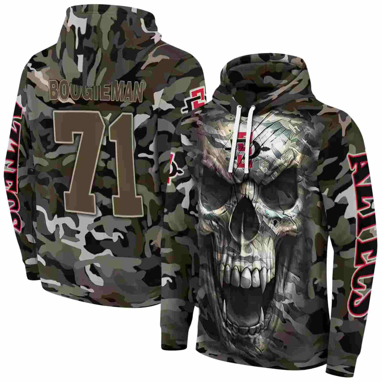 customized san diego state aztecs camo skull hoodie fashion forward