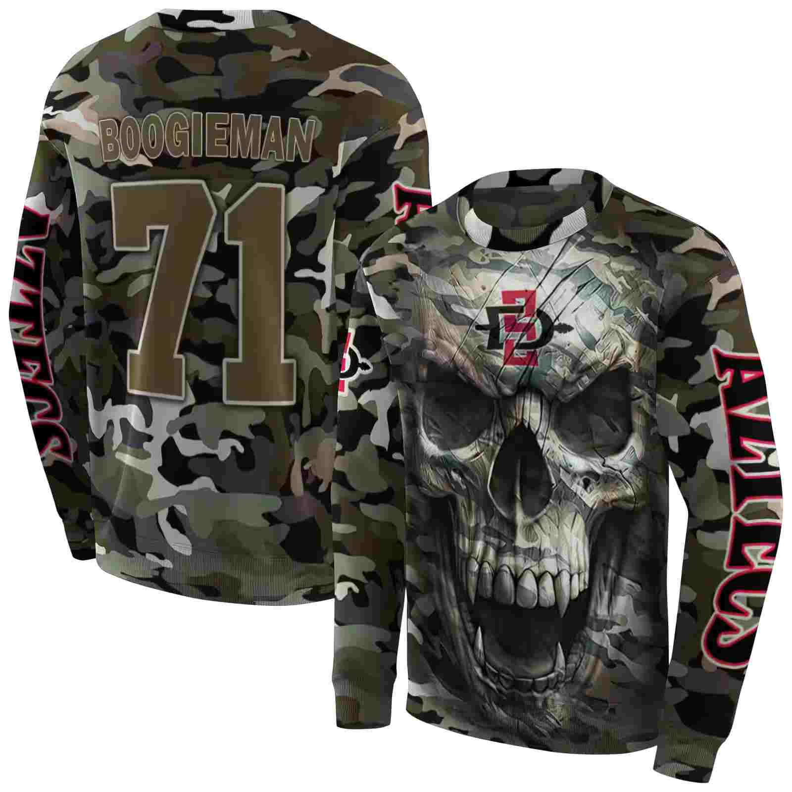 customized san diego state aztecs camo skull hoodie premium grade