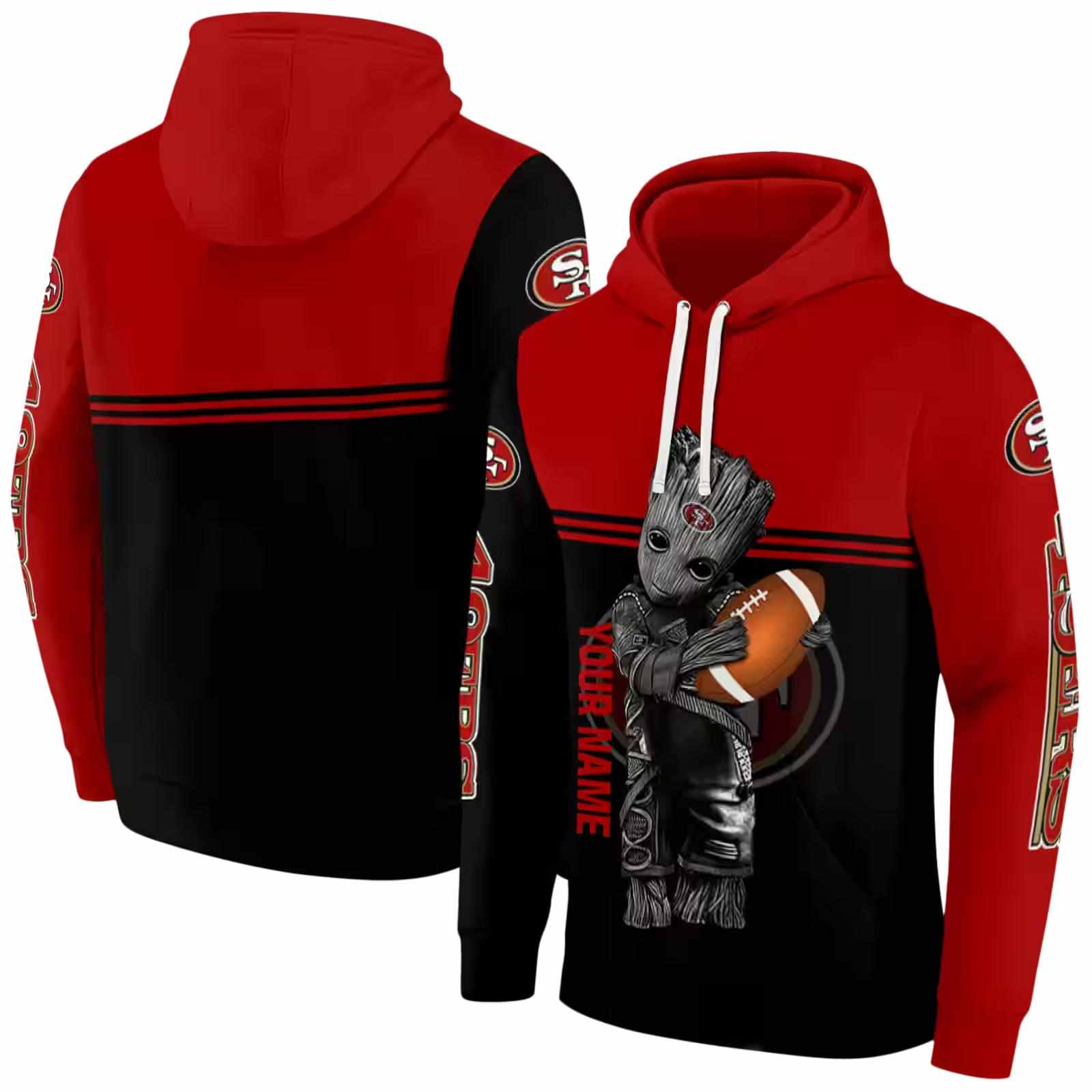 customized san francisco 49ers baby groot red black hoodie fashion forward