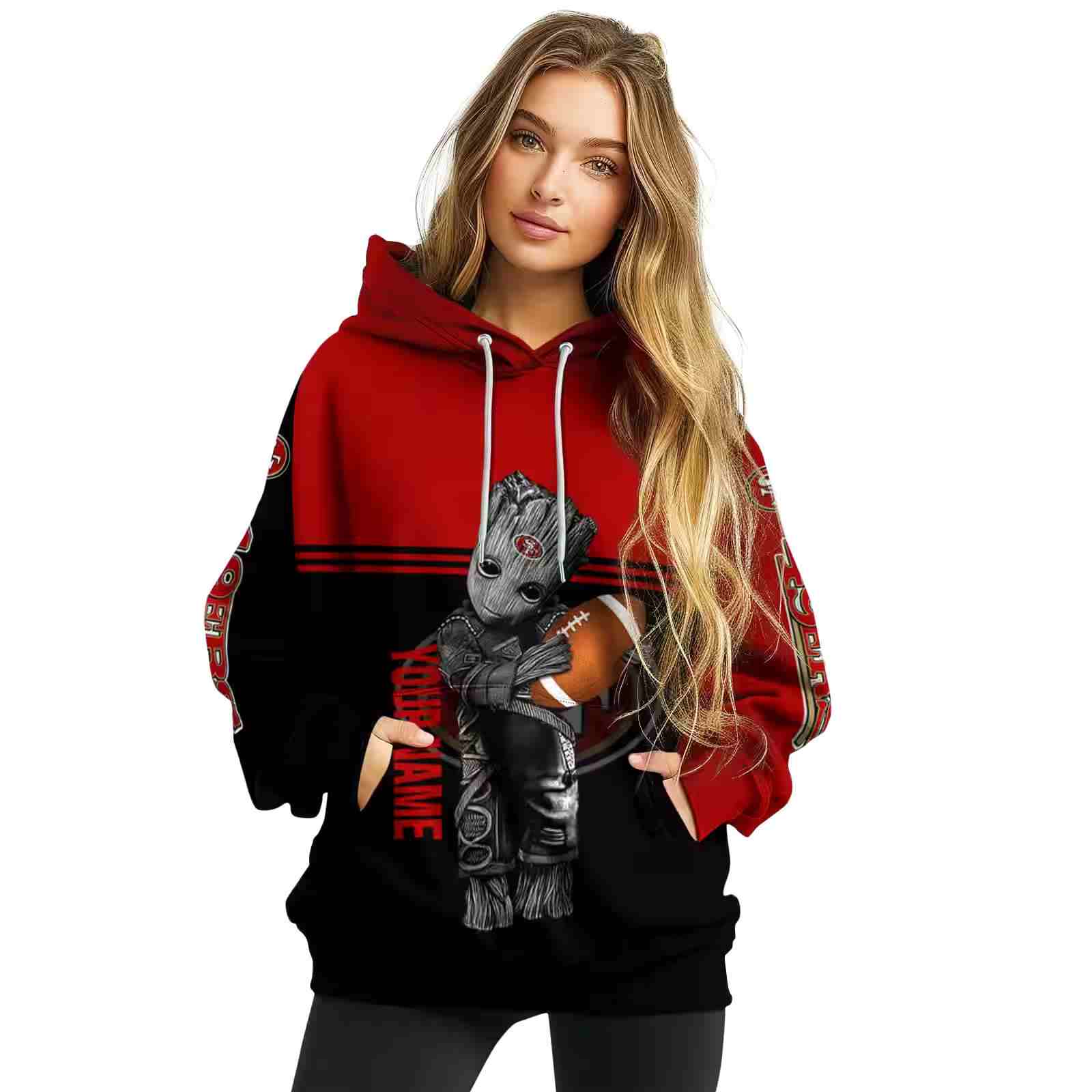 customized san francisco 49ers baby groot red black hoodie high quality