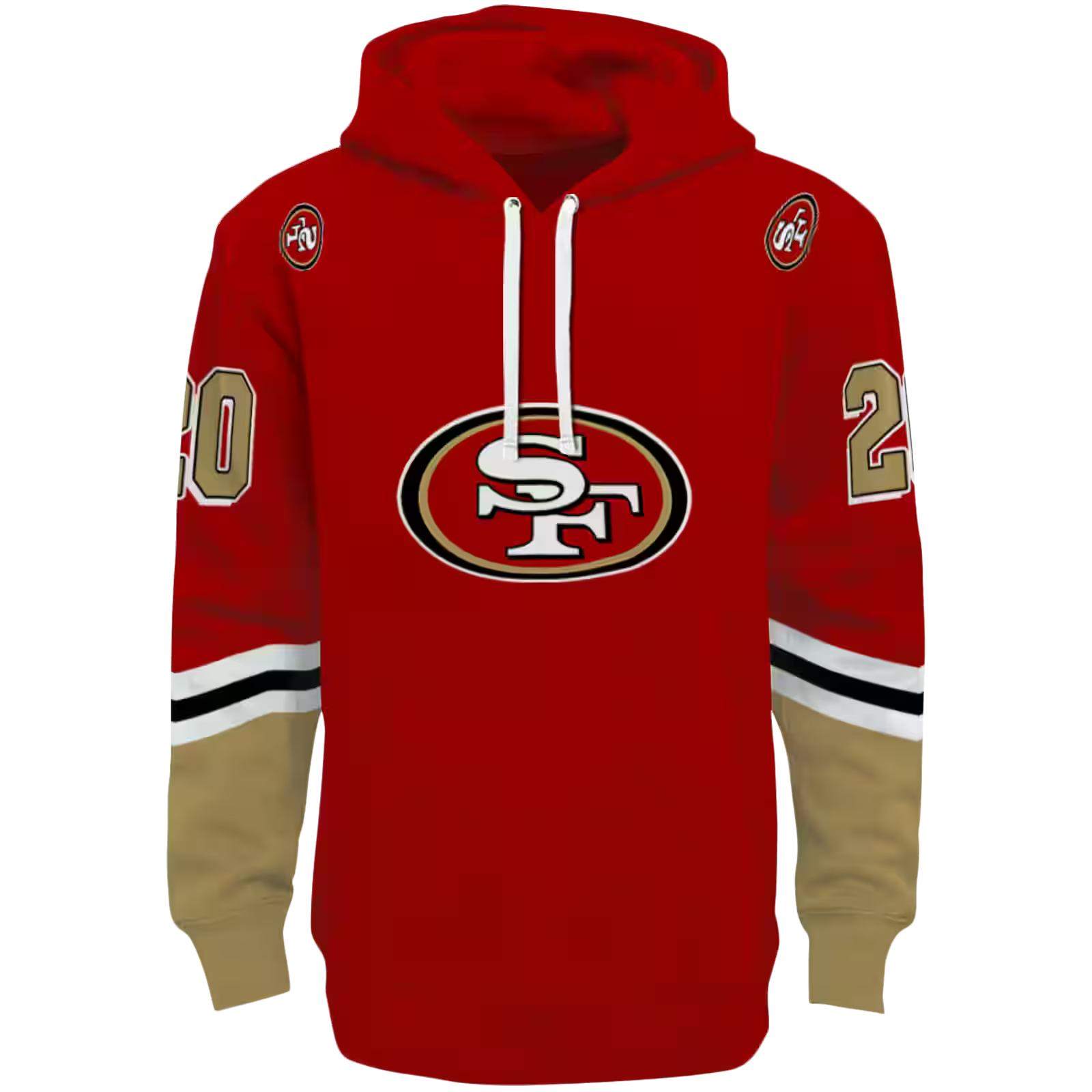 Customized San Francisco 49ers Striped Sleeves Red Hoodie