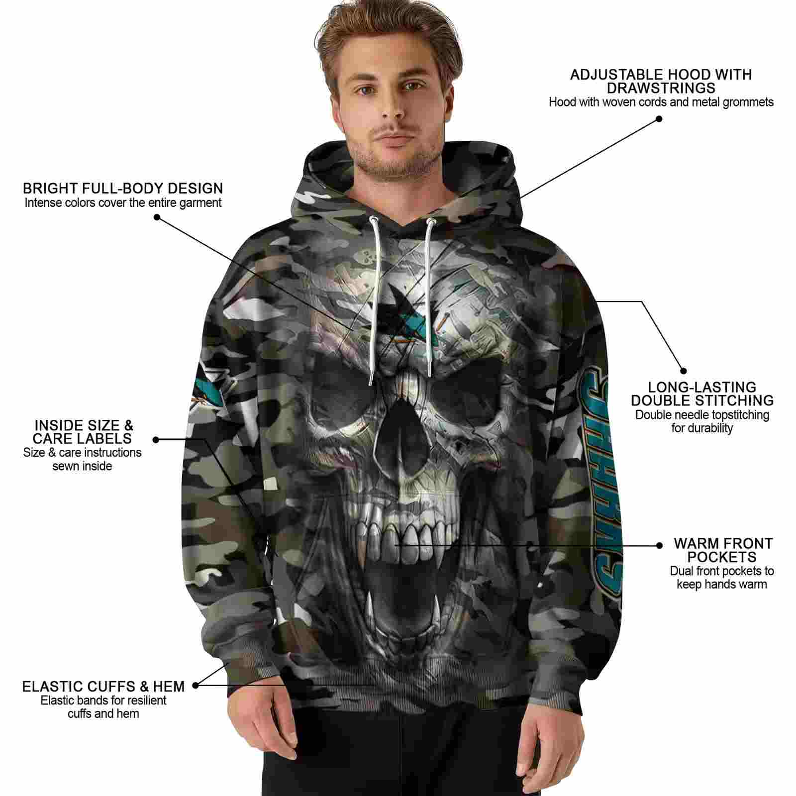 customized san jose sharks camo skull hoodie latest model