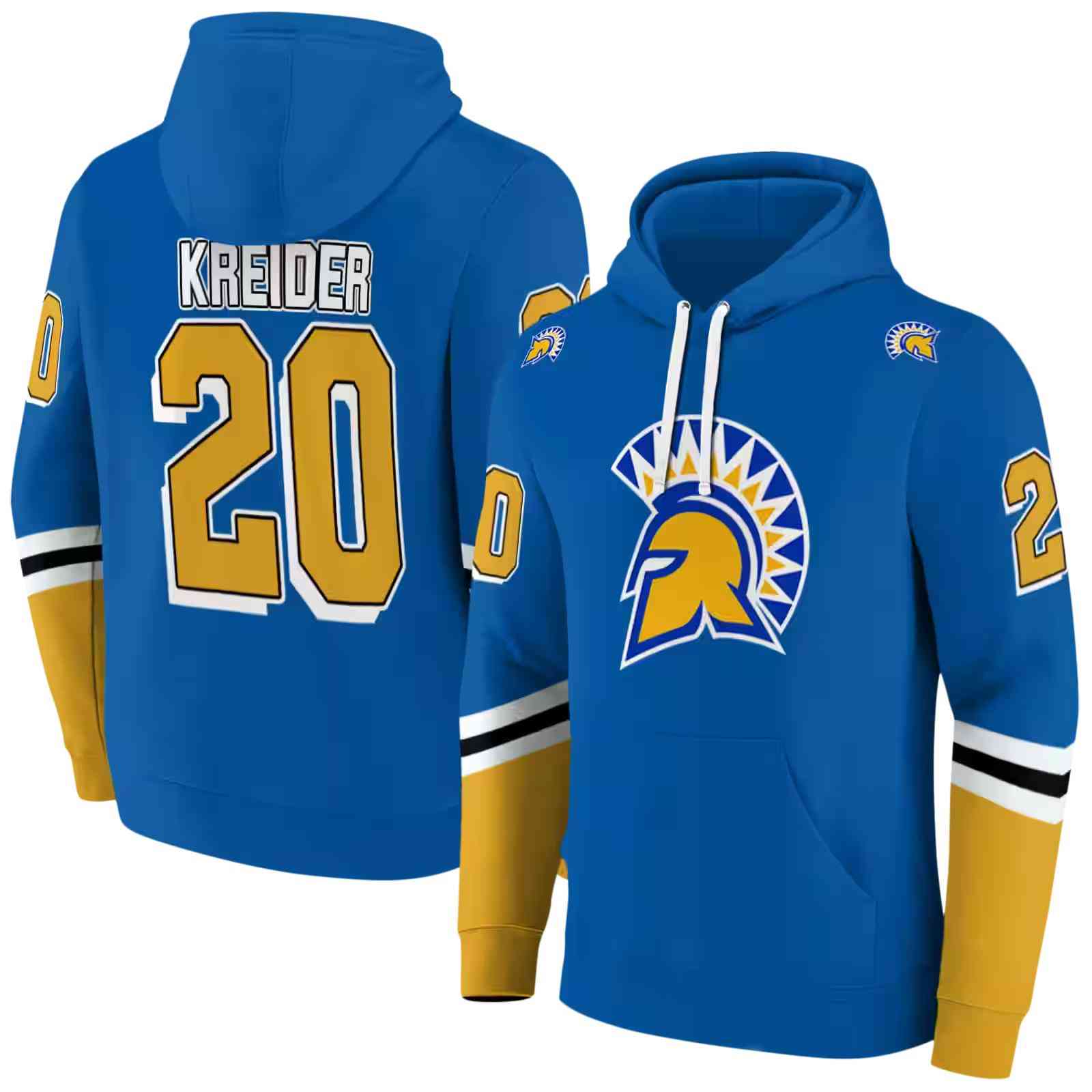 customized san jose state spartans striped sleeves blue hoodie fashion forward