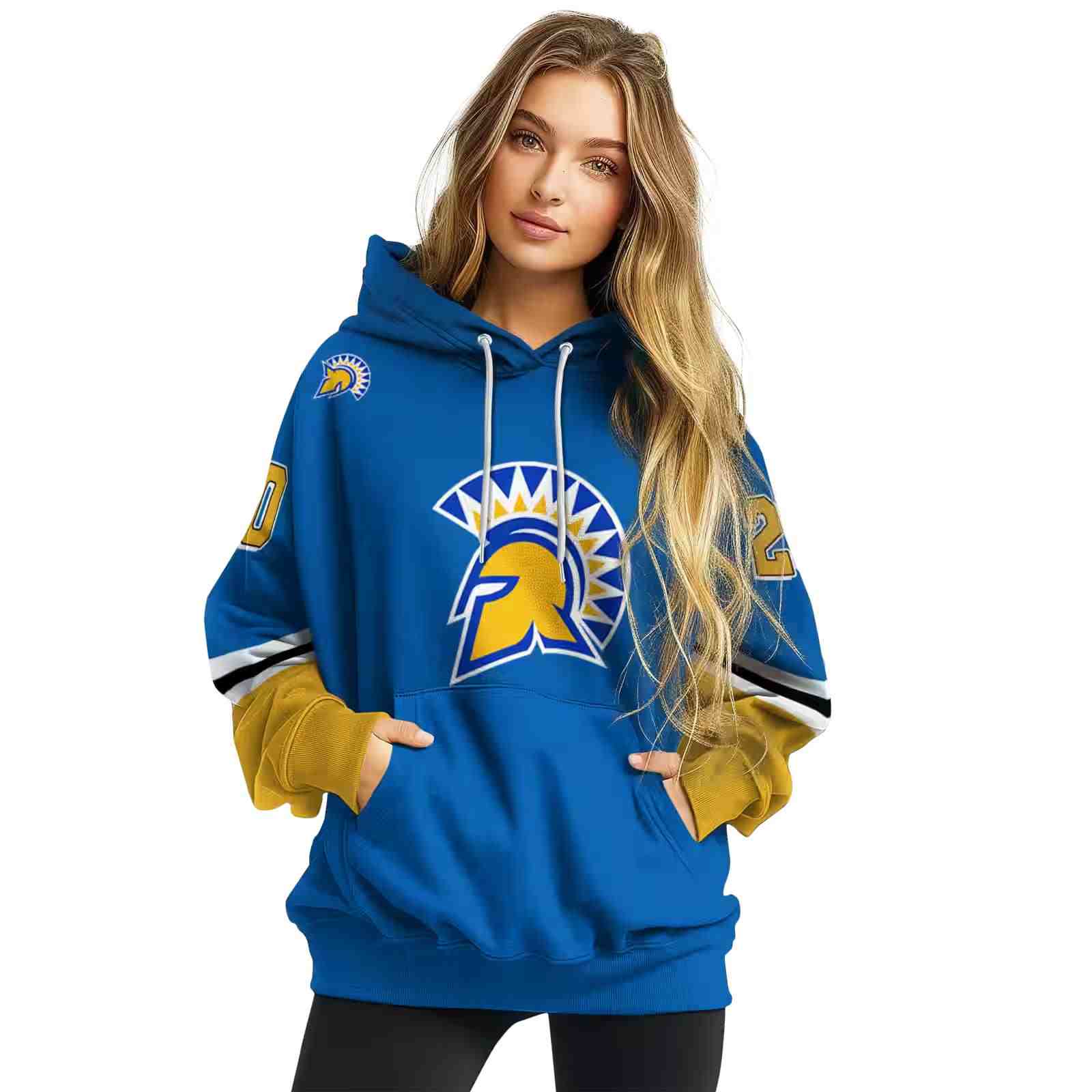 customized san jose state spartans striped sleeves blue hoodie high quality