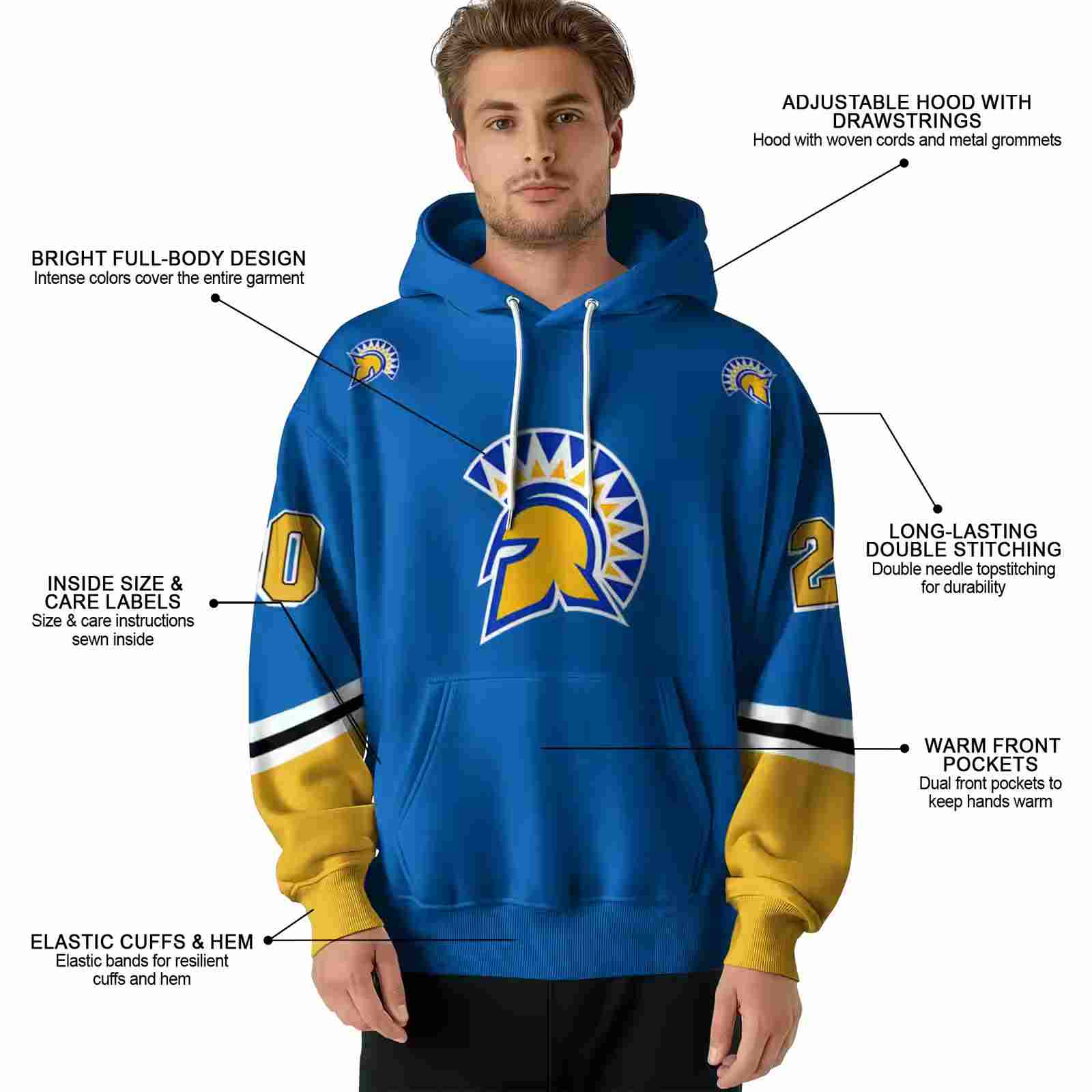 customized san jose state spartans striped sleeves blue hoodie latest model