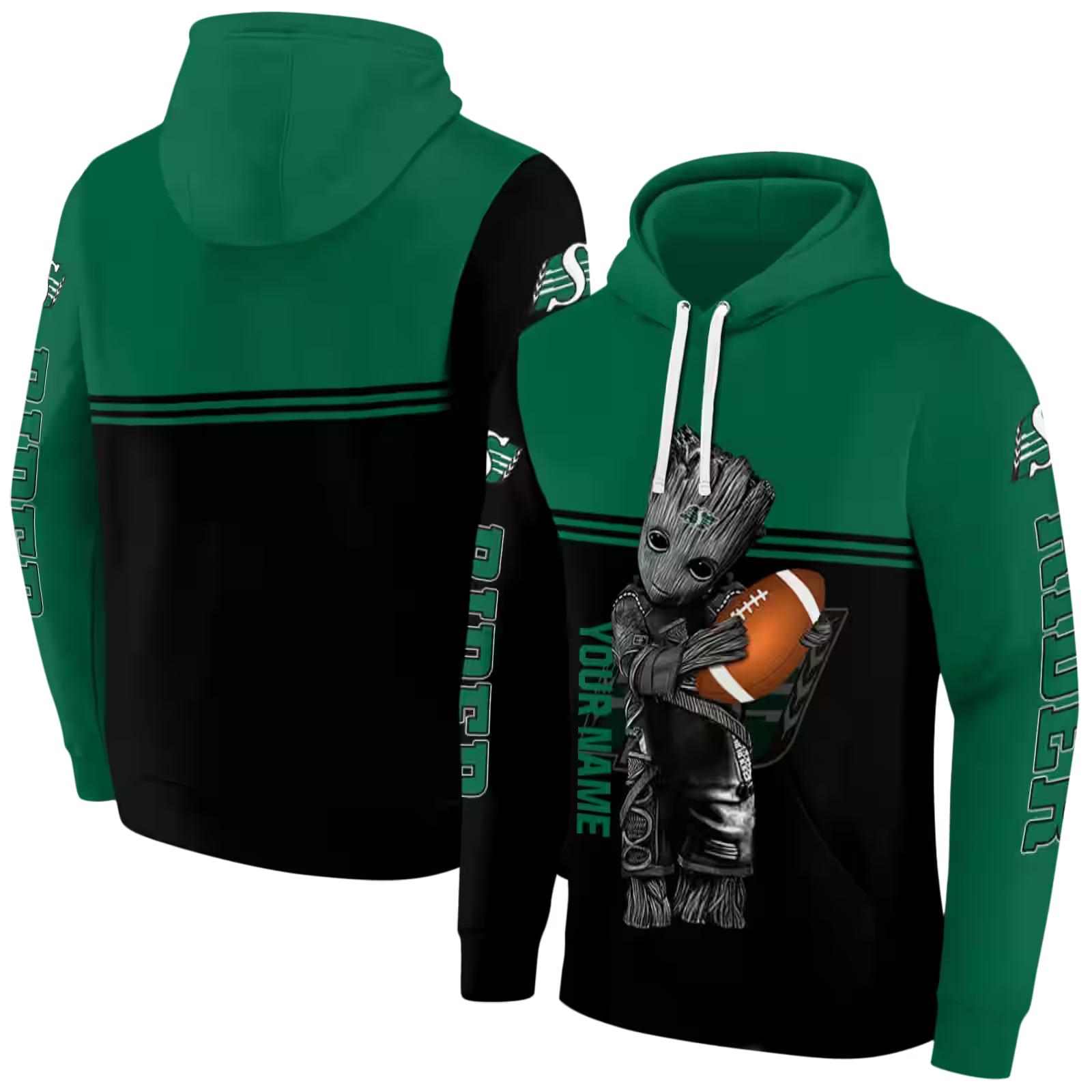 customized saskatchewan roughriders baby groot green black hoodie fashion forward