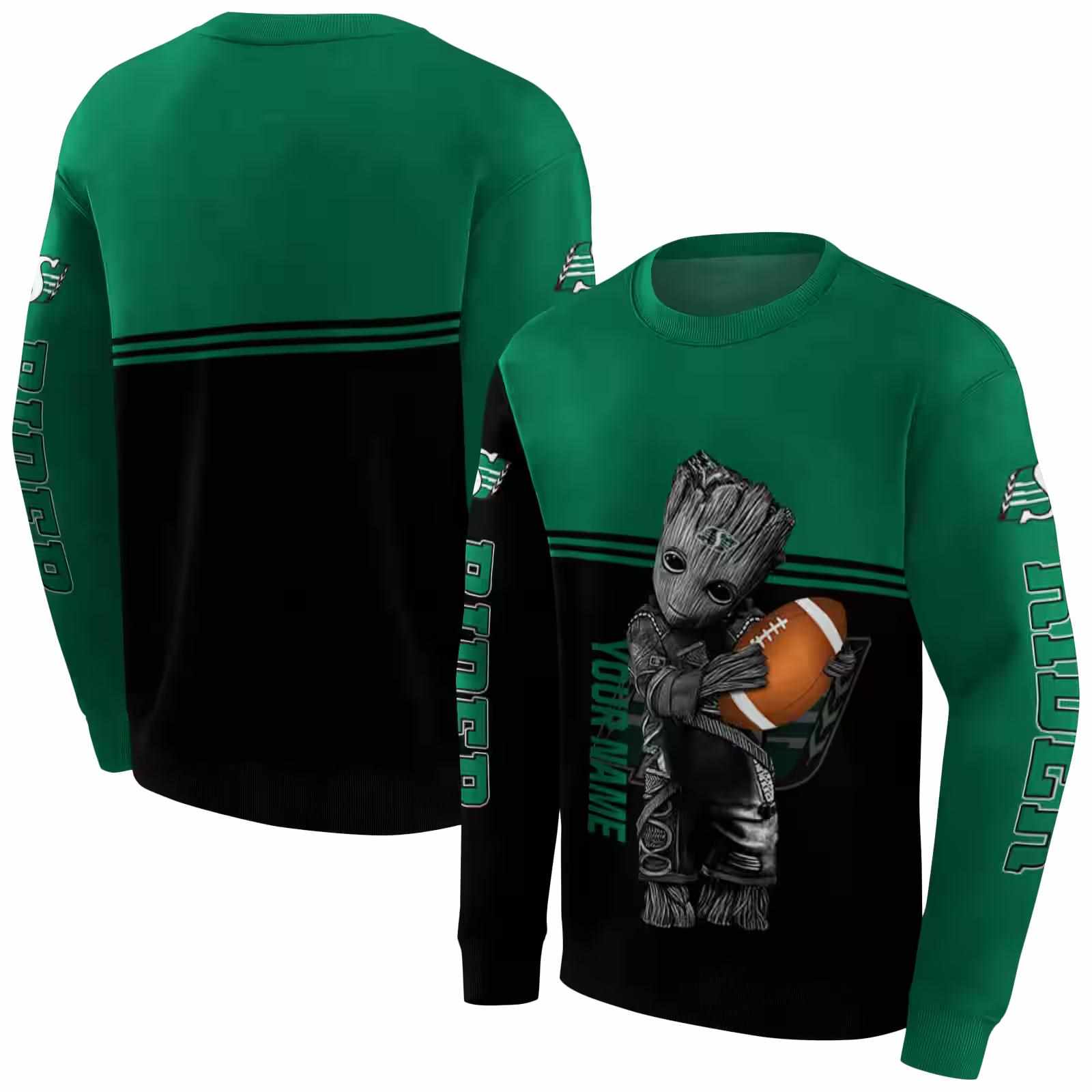 customized saskatchewan roughriders baby groot green black hoodie premium grade