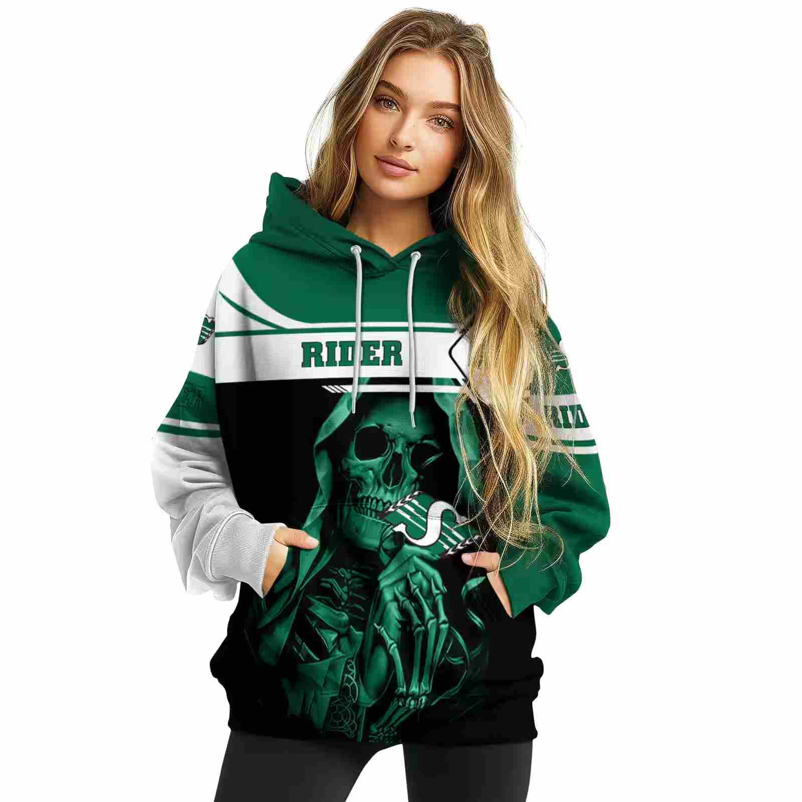 customized saskatchewan roughriders grim reaper green black hoodie high quality