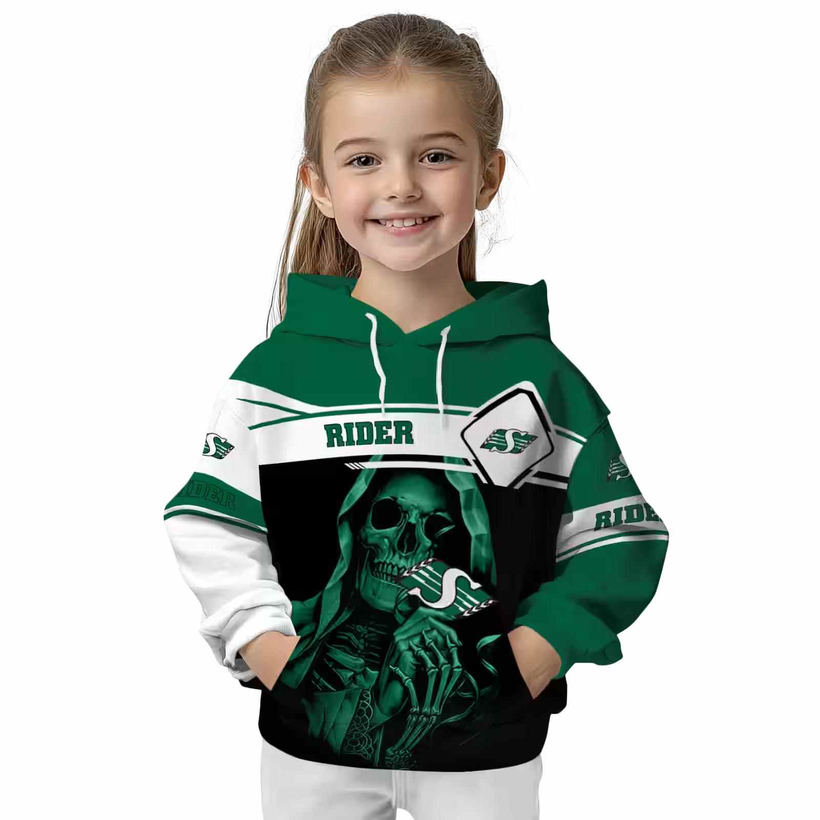 customized saskatchewan roughriders grim reaper green black hoodie top rated