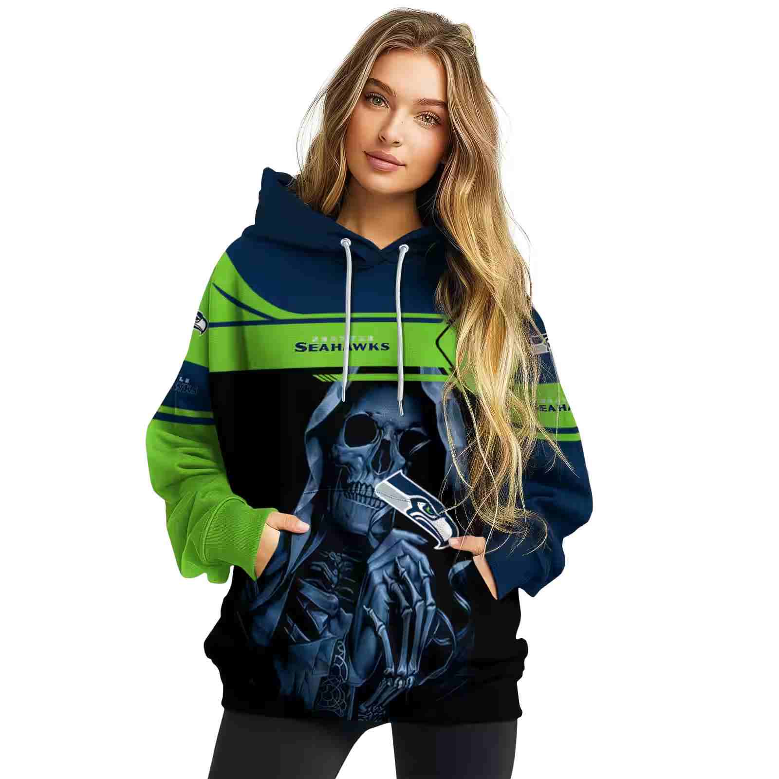 customized seattle seahawks grim reaper blue black hoodie high quality