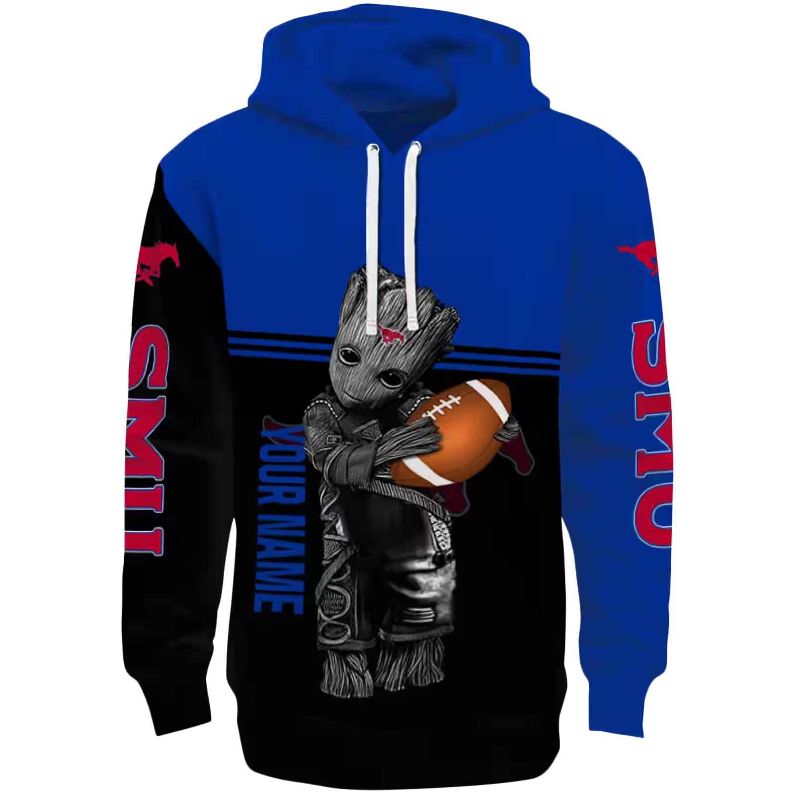 Customized SMU Mustangs Baby Groot Blue Black Hoodie