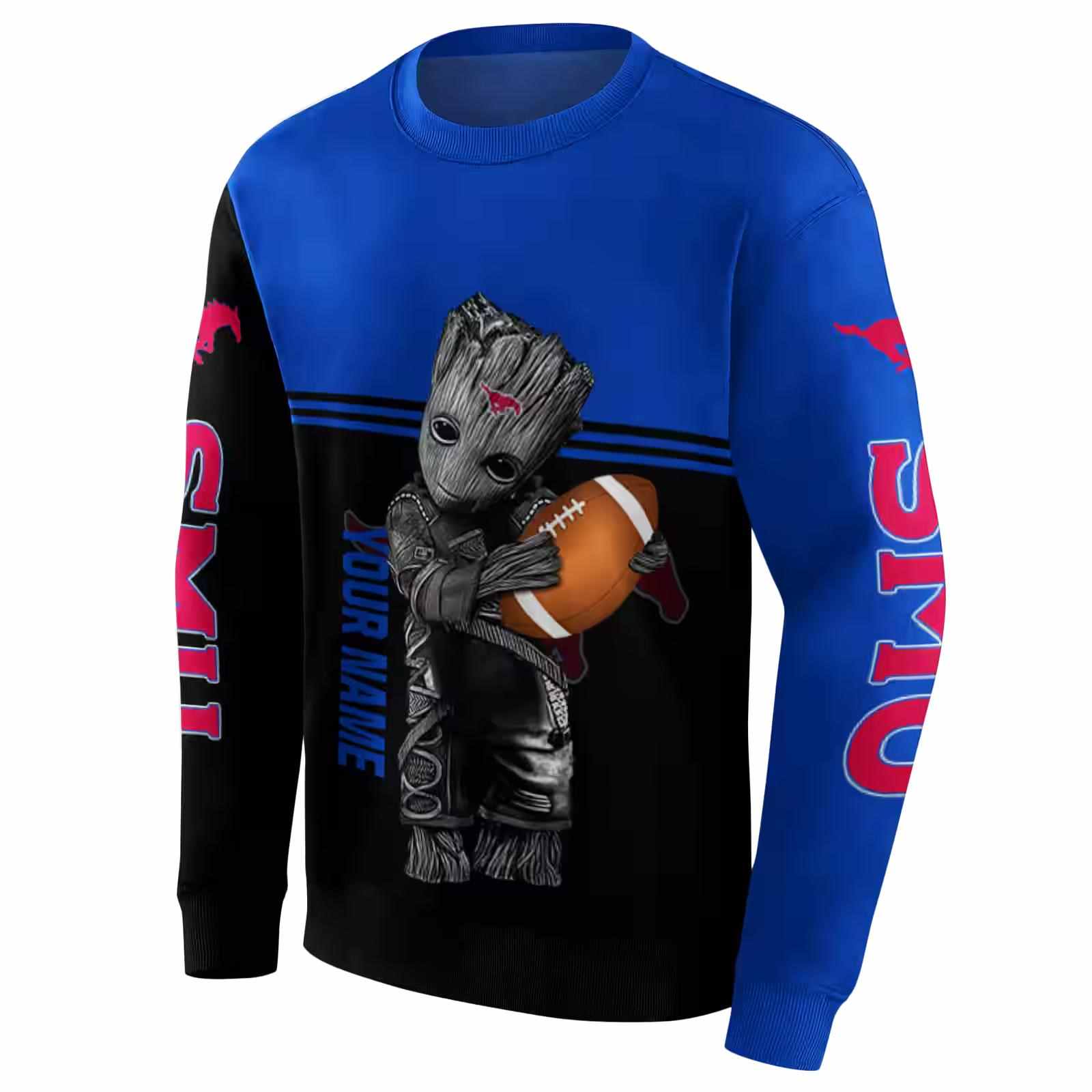 customized smu mustangs baby groot blue black hoodie new arrival