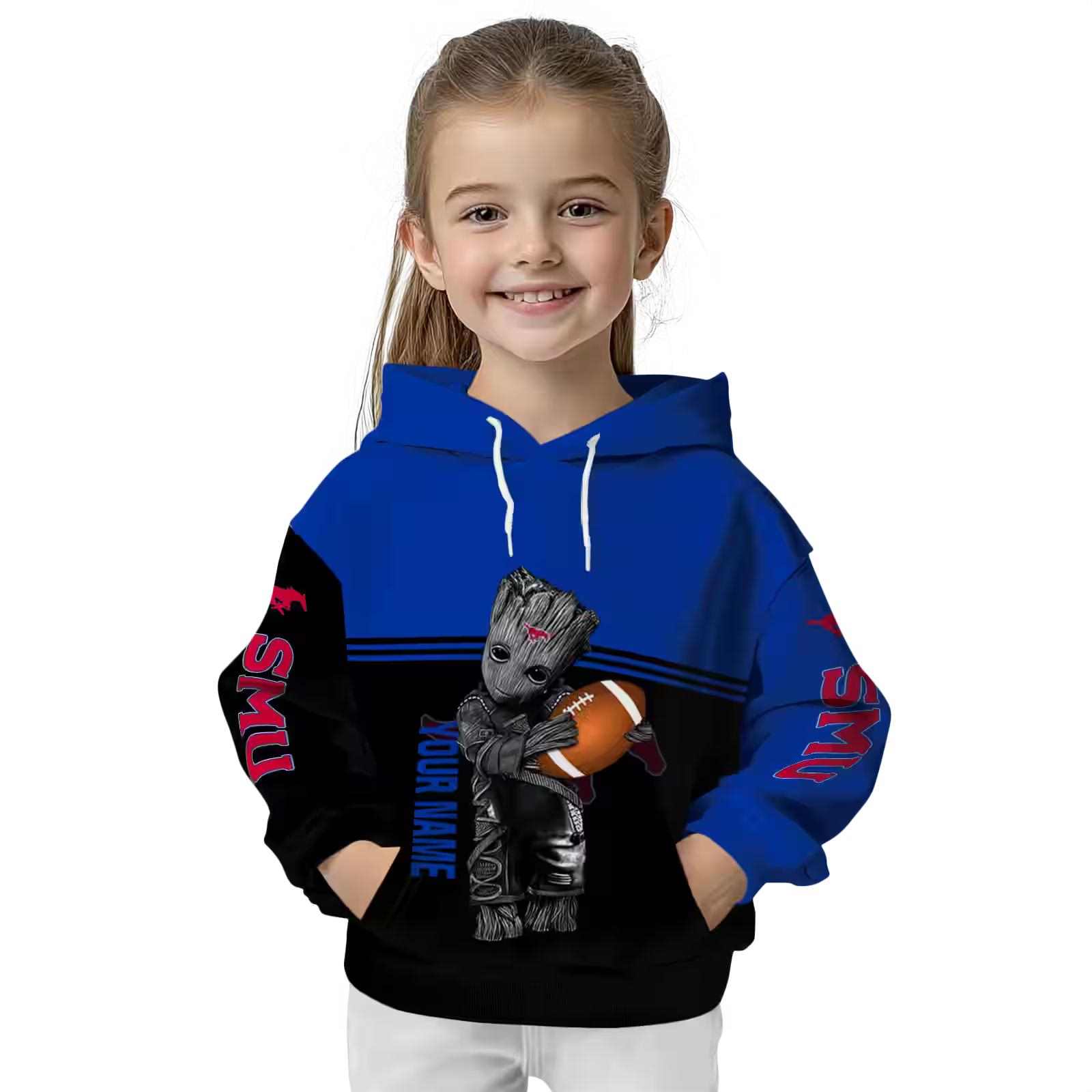 customized smu mustangs baby groot blue black hoodie top rated