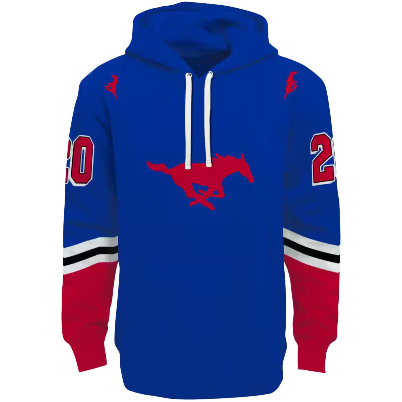 Customized SMU Mustangs Striped Sleeves Blue Hoodie