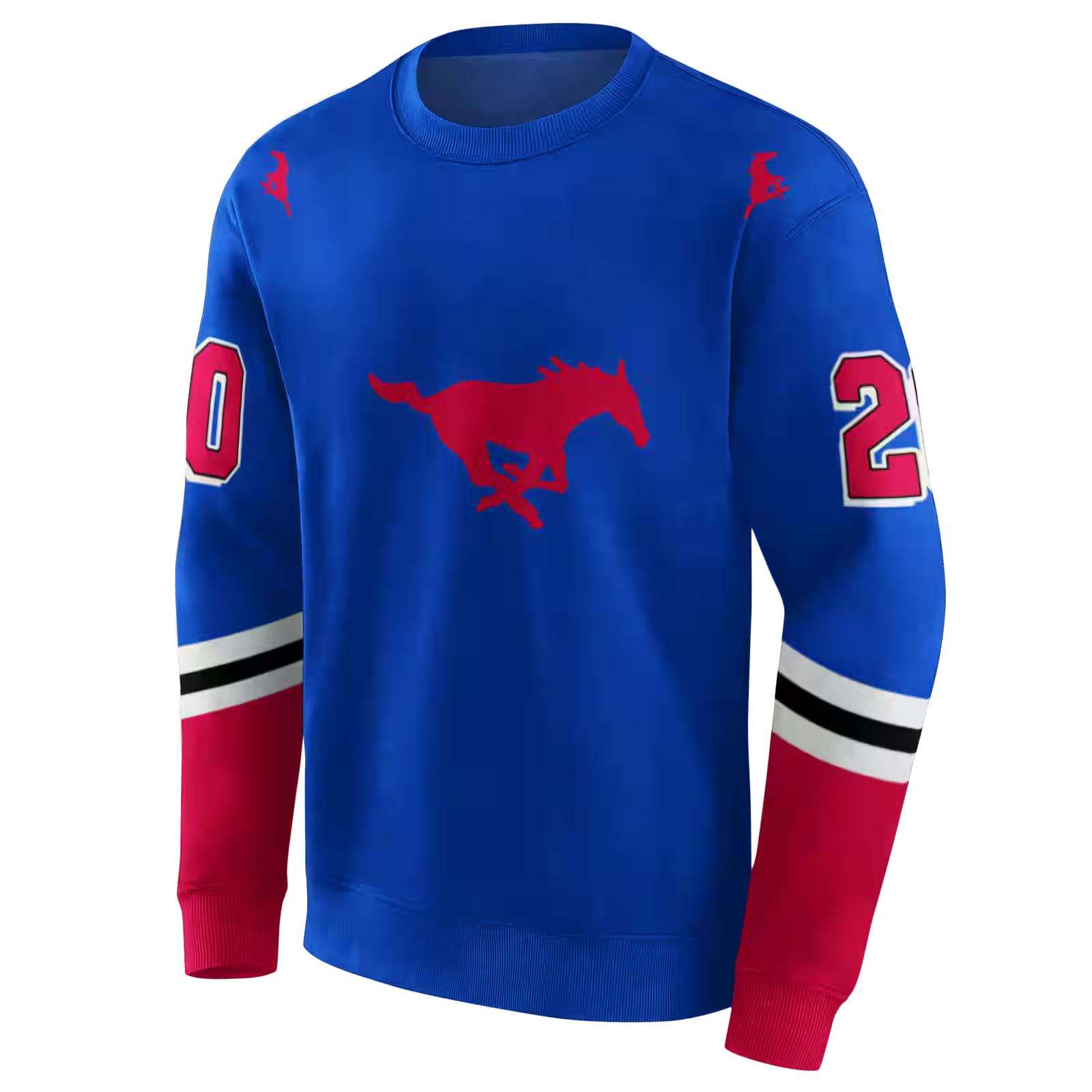 customized smu mustangs striped sleeves blue hoodie new arrival