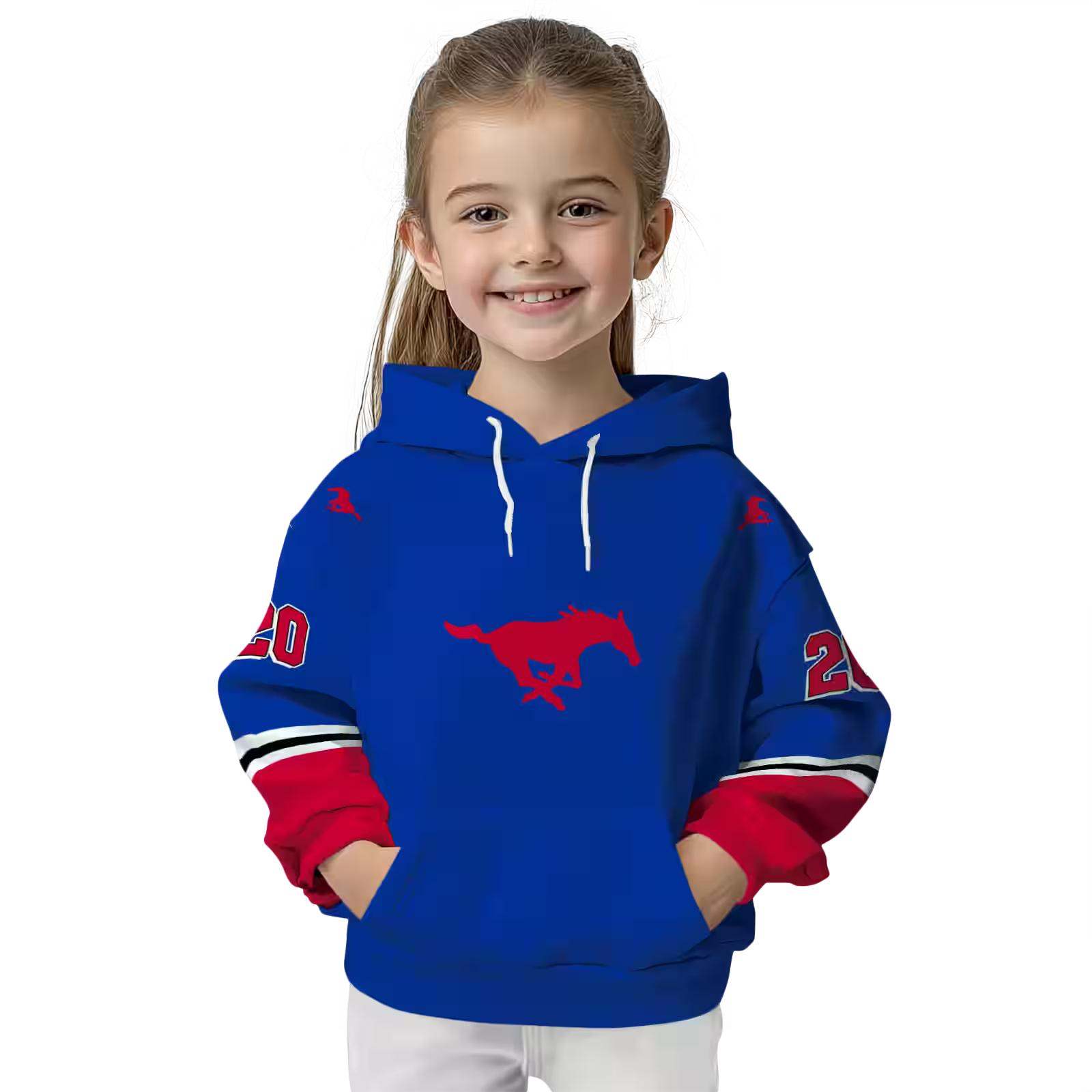 customized smu mustangs striped sleeves blue hoodie top rated