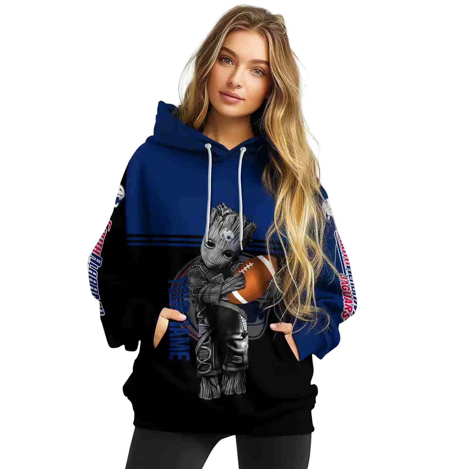 customized south alabama jaguars baby groot blue black hoodie high quality