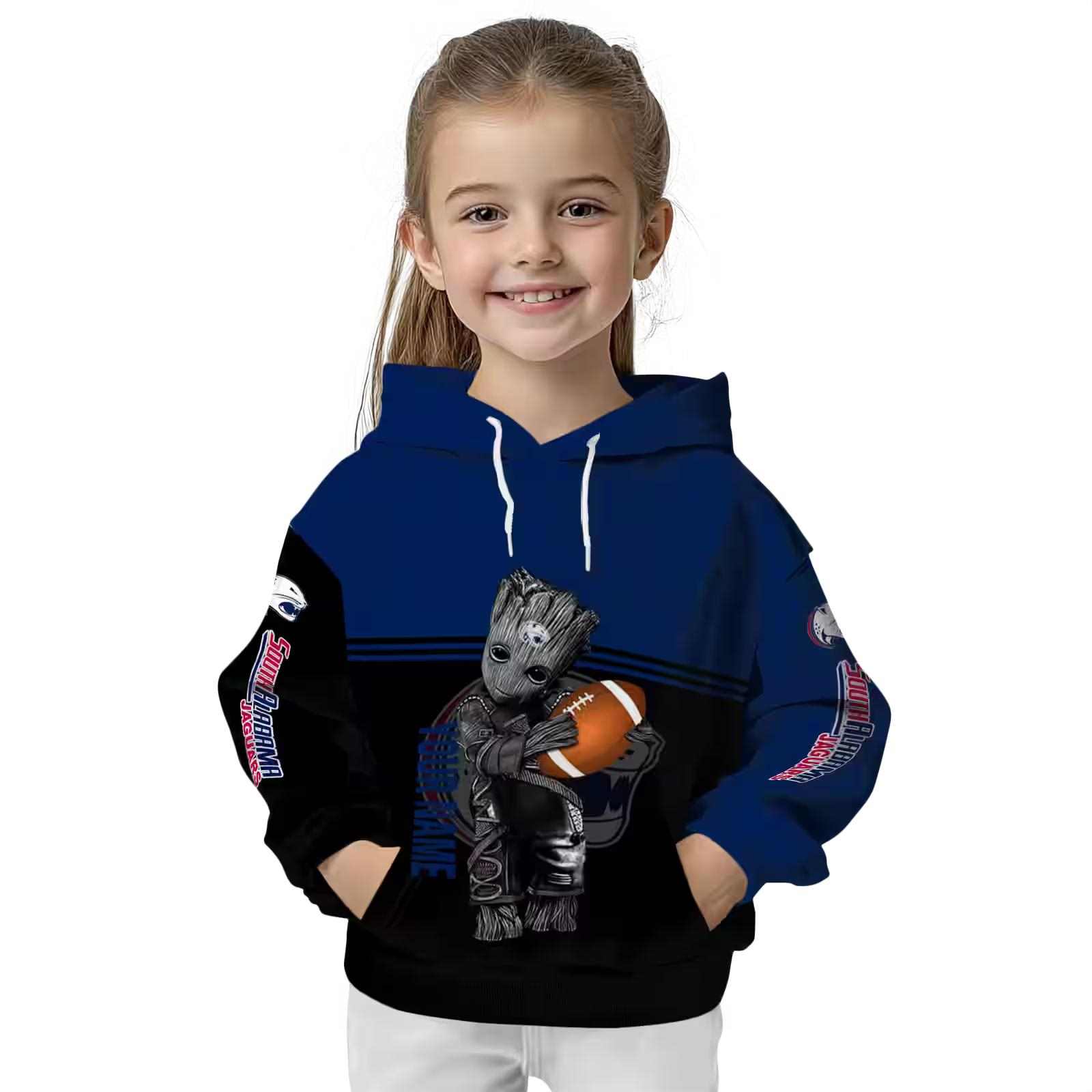 customized south alabama jaguars baby groot blue black hoodie top rated