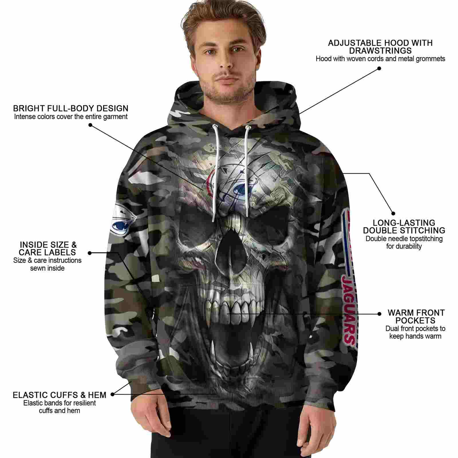 customized south alabama jaguars camo skull hoodie latest model