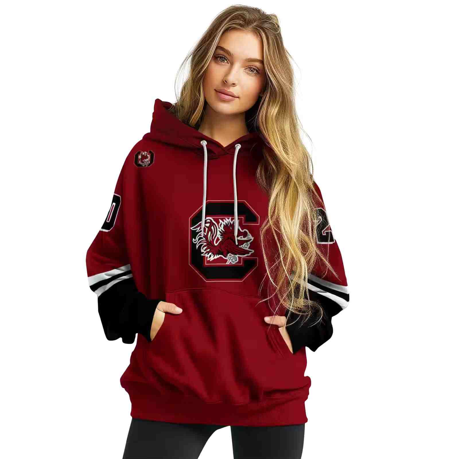 customized south carolina gamecocks striped sleeves garnet hoodie high quality