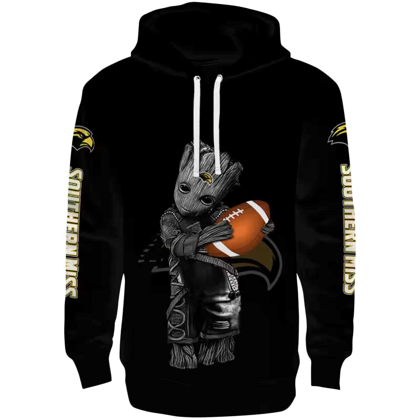 Customized Southern Miss Golden Eagles Baby Groot Black Hoodie