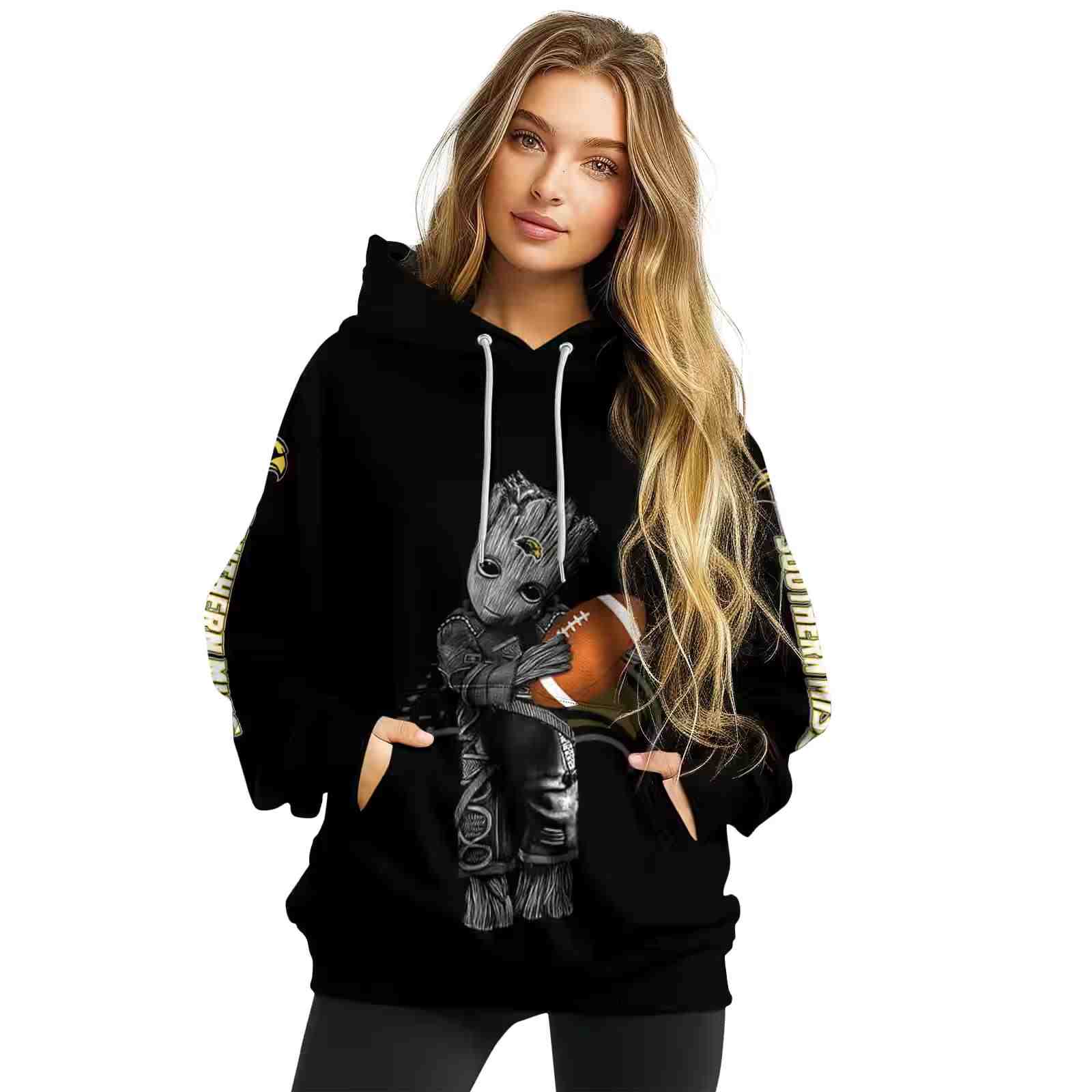 customized southern miss golden eagles baby groot black hoodie high quality