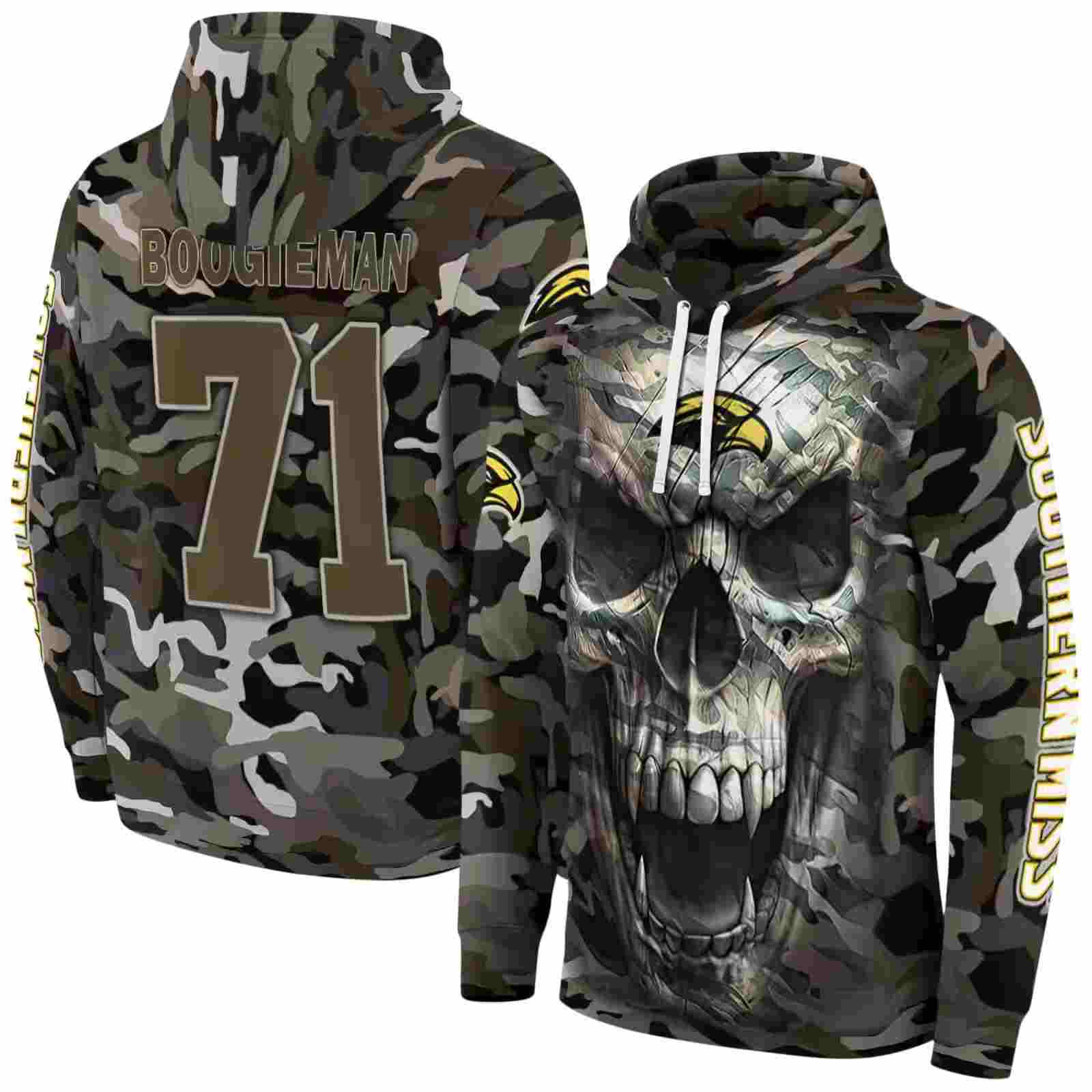 customized southern miss golden eagles camo skull hoodie fashion forward