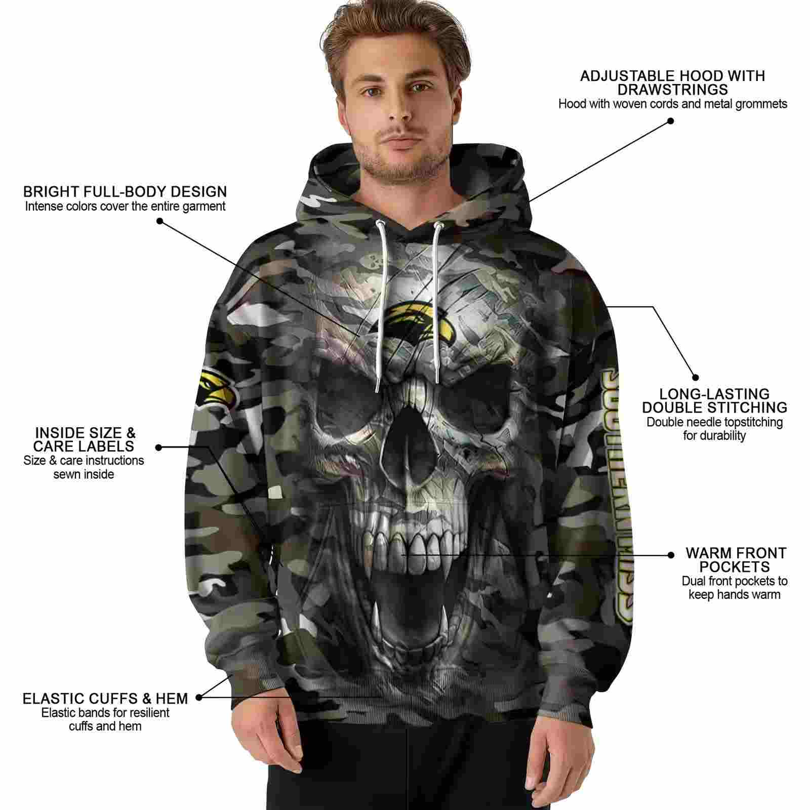 customized southern miss golden eagles camo skull hoodie latest model