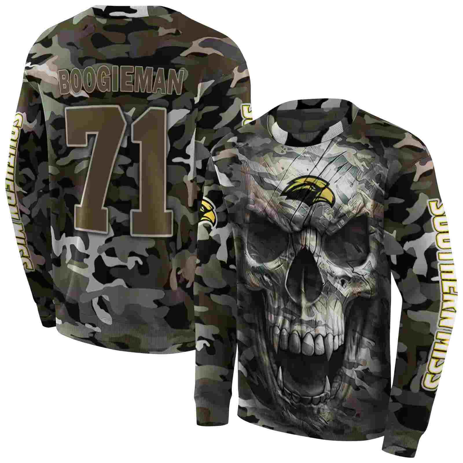 customized southern miss golden eagles camo skull hoodie premium grade