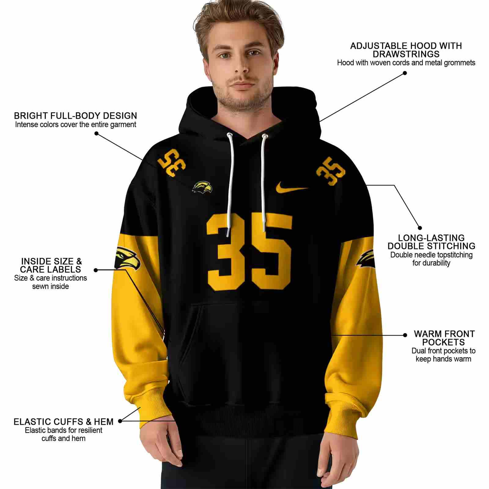 customized southern miss golden eagles minimal design black hoodie latest model