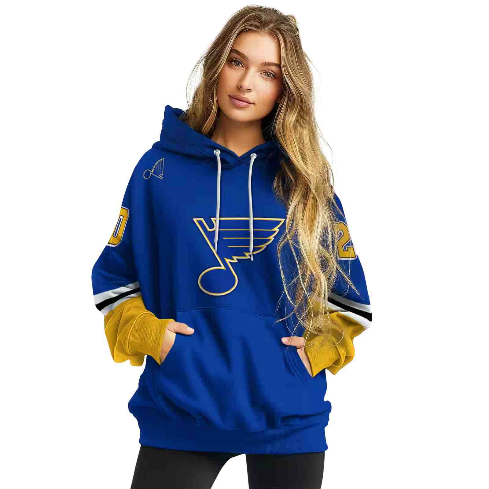 customized st louis blues striped sleeves blue hoodie high quality