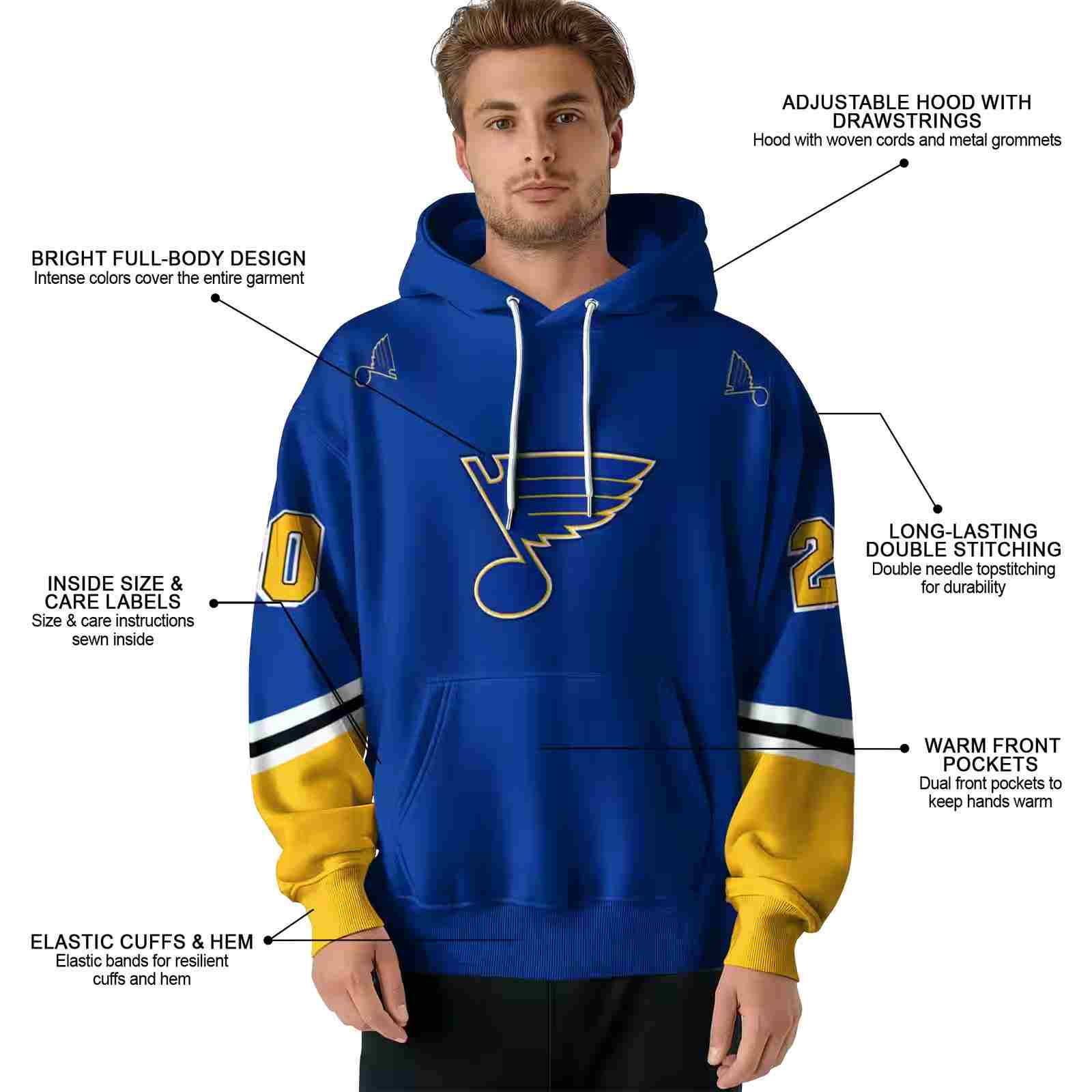 customized st louis blues striped sleeves blue hoodie latest model